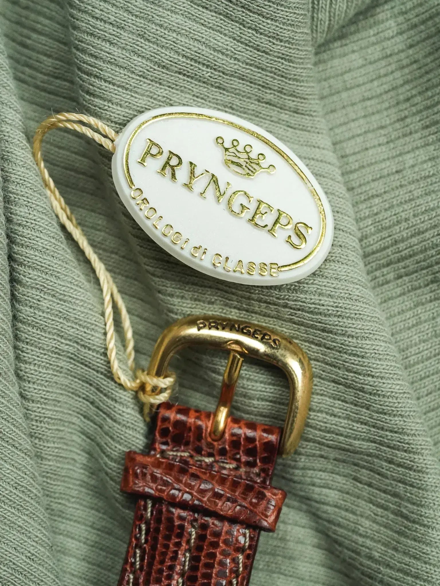 Pryngeps - Chronographe manuel plaqué bracelet cuir marron lézard - NOS - 1980s - Atelier Victor