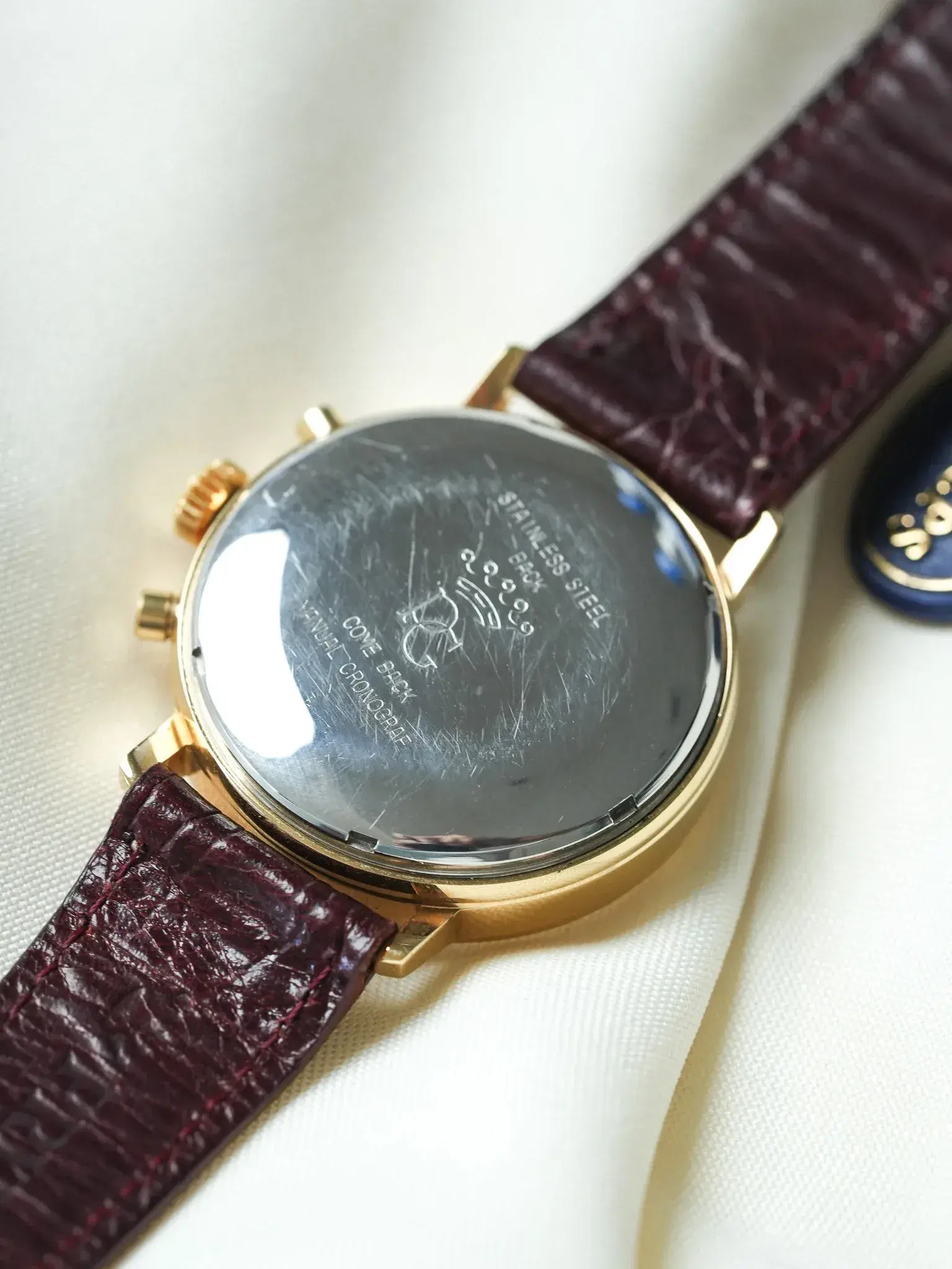 Pryngeps - Chronographe manuel plaqué bracelet cuir marron - NOS - 1980s