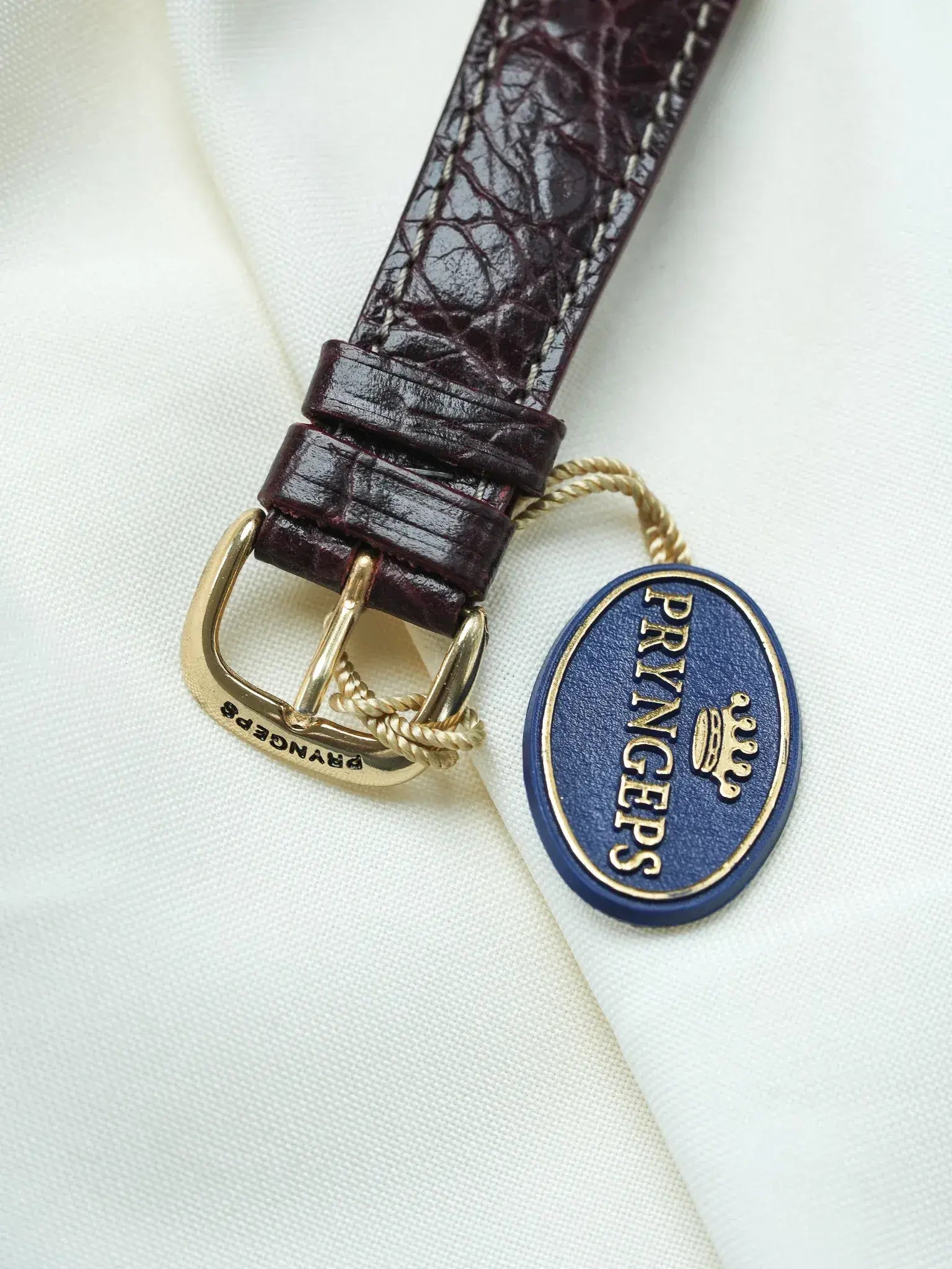 Pryngeps - Chronographe manuel plaqué bracelet cuir marron - NOS - 1980s