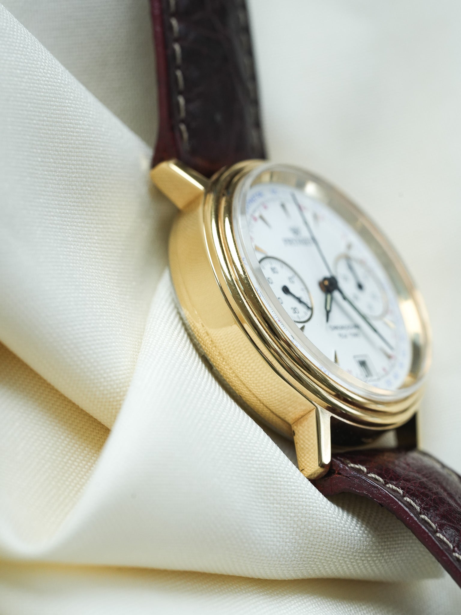 Pryngeps - 手动计时码表镀金棕色皮革表带 - NOS - 1980s