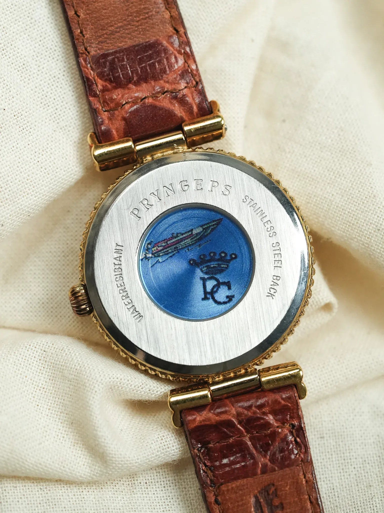 Pryngeps - Triple Date Phase de lunette Guilloché or - NOS - 1990s - Atelier Victor