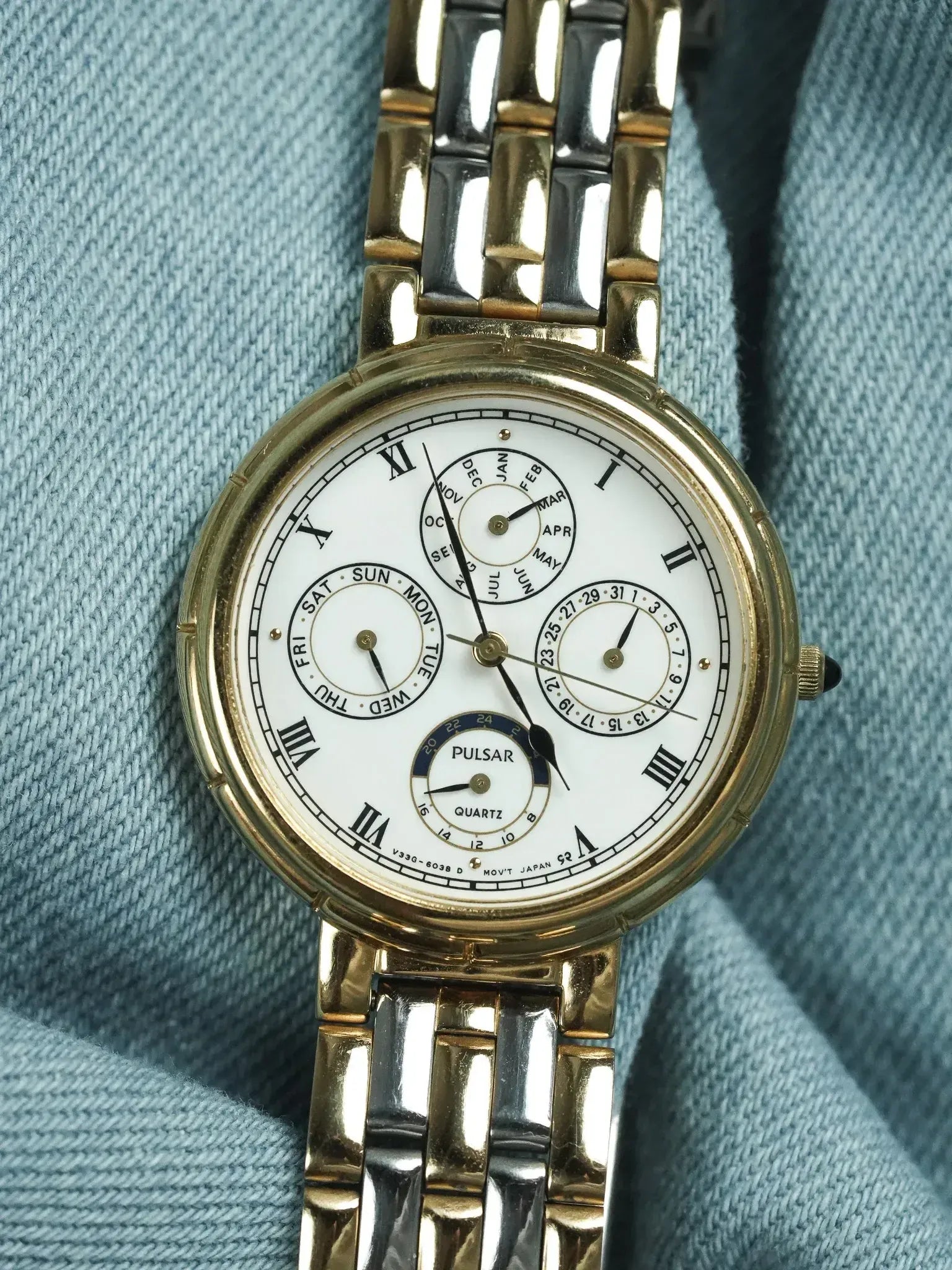 Pulsar x Seiko - Triple Date Acier Or Cabochon noir - 1998 - Atelier Victor