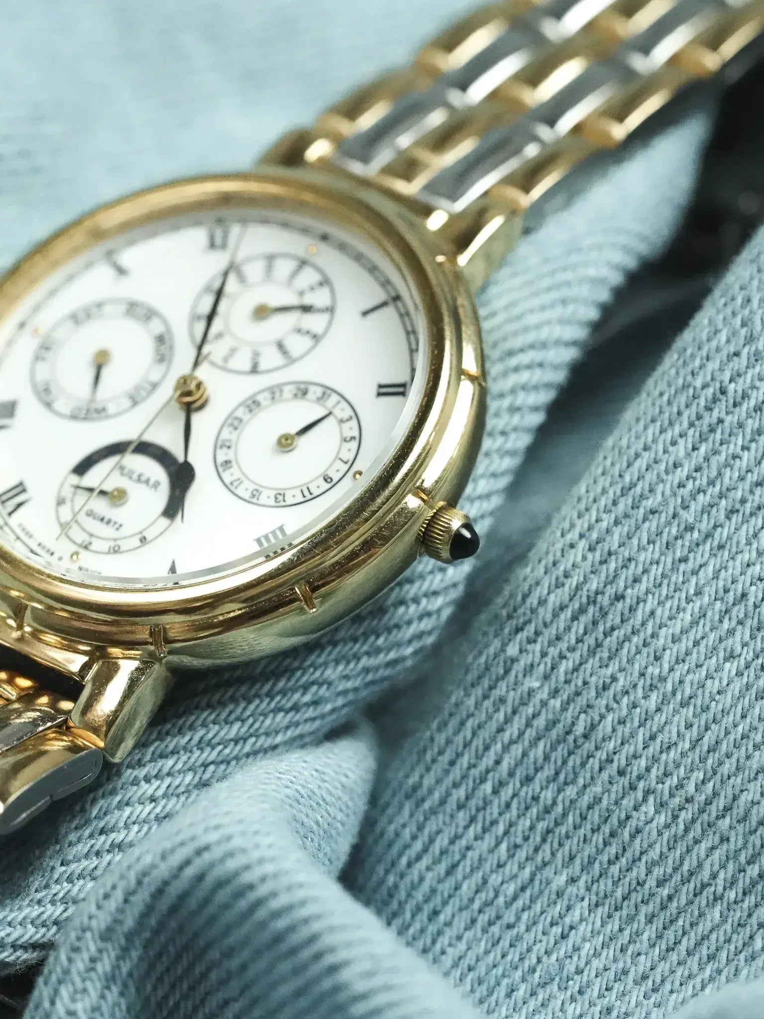 Pulsar x Seiko - Triple Date Acier Or Cabochon noir - 1998 - Atelier Victor