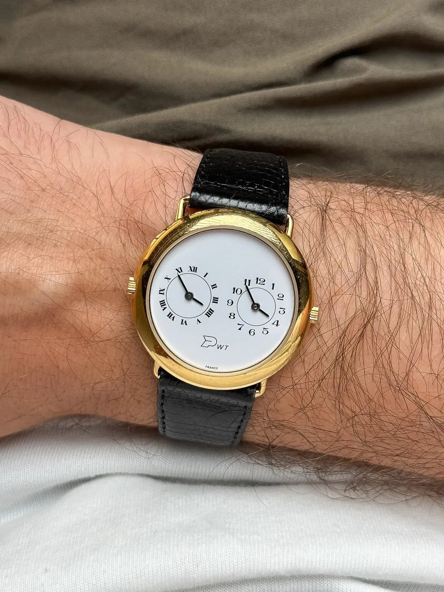 PWT - Double Fuseaux Double mouvements Or Cadran blanc - 1990s - Atelier Victor