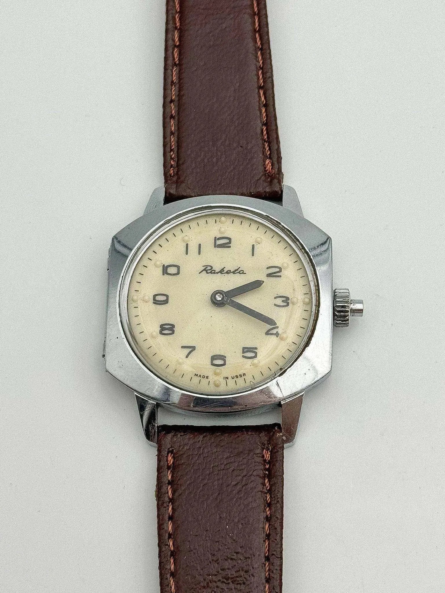 Raketa - Blind Cream Dial Brown Strap - 1980s - Atelier Victor Paris - Vintage Watch Shop Dubai