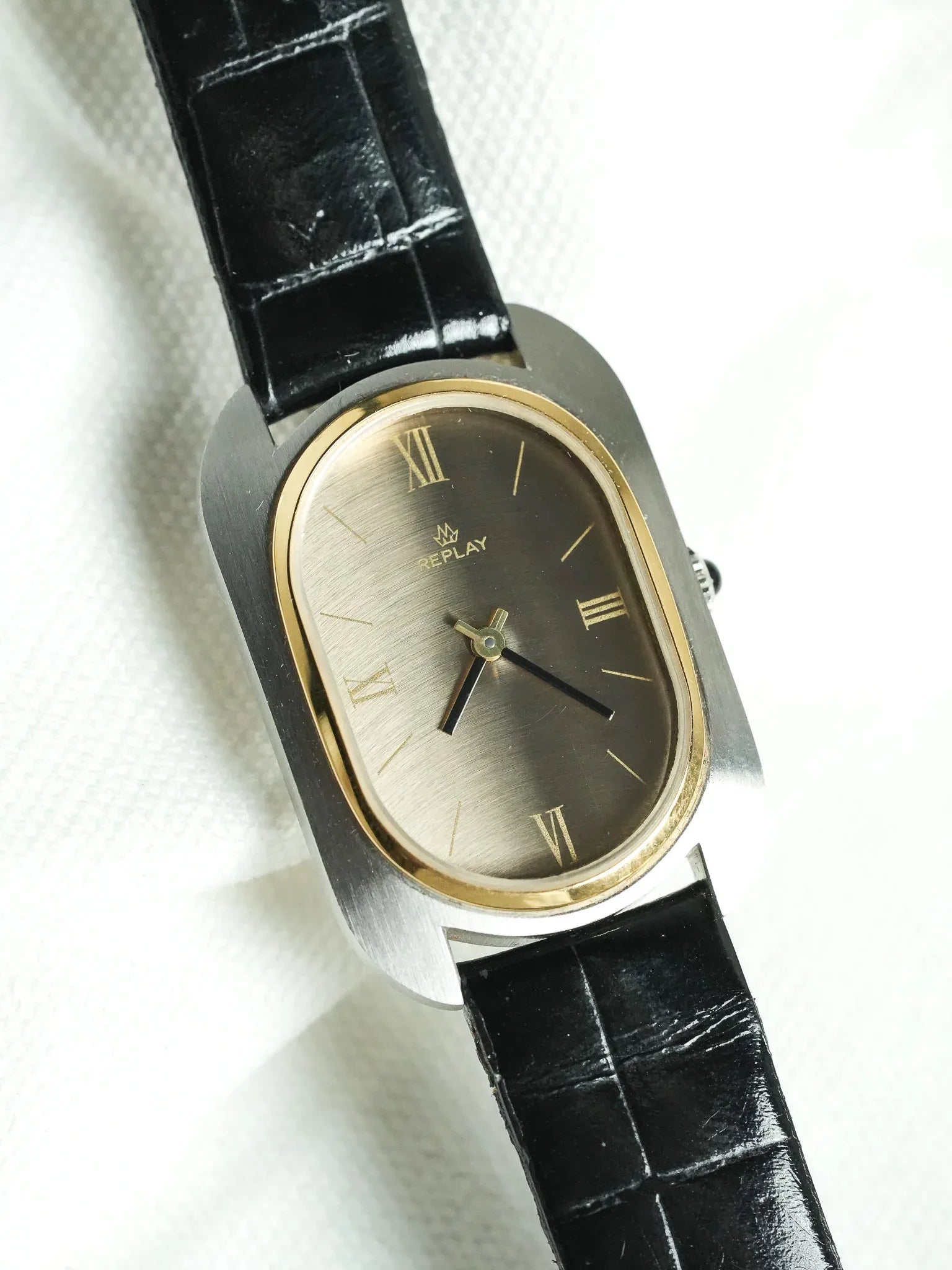 Replay - Ovale Acier Brossé Lunette or Acier Brossé - NOS - 1980s - Atelier Victor