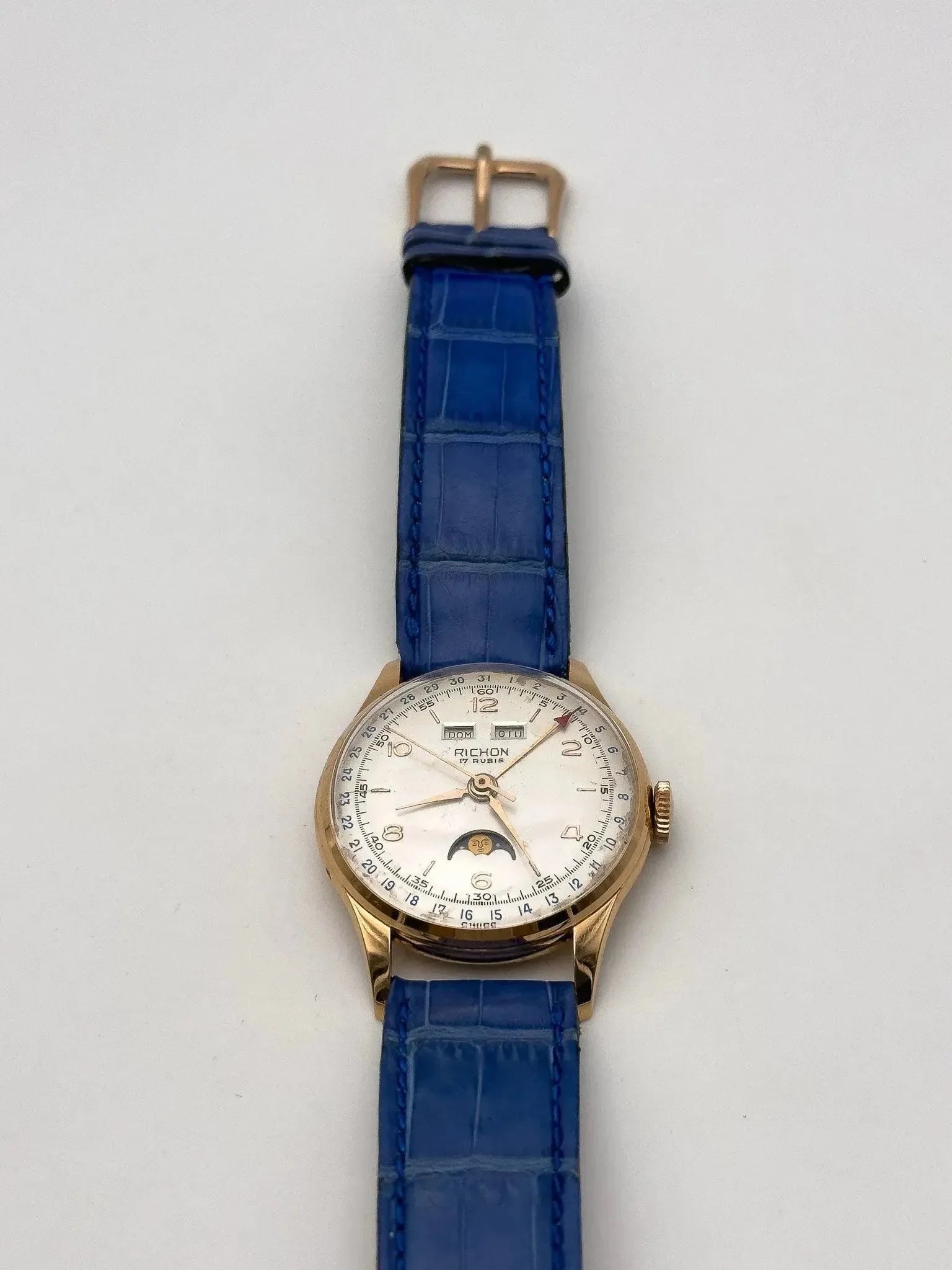 Richon - Venus 206 Or rose 18K Triple Calendar Phase de lune - 1950s - Atelier Victor - Vintage Shop