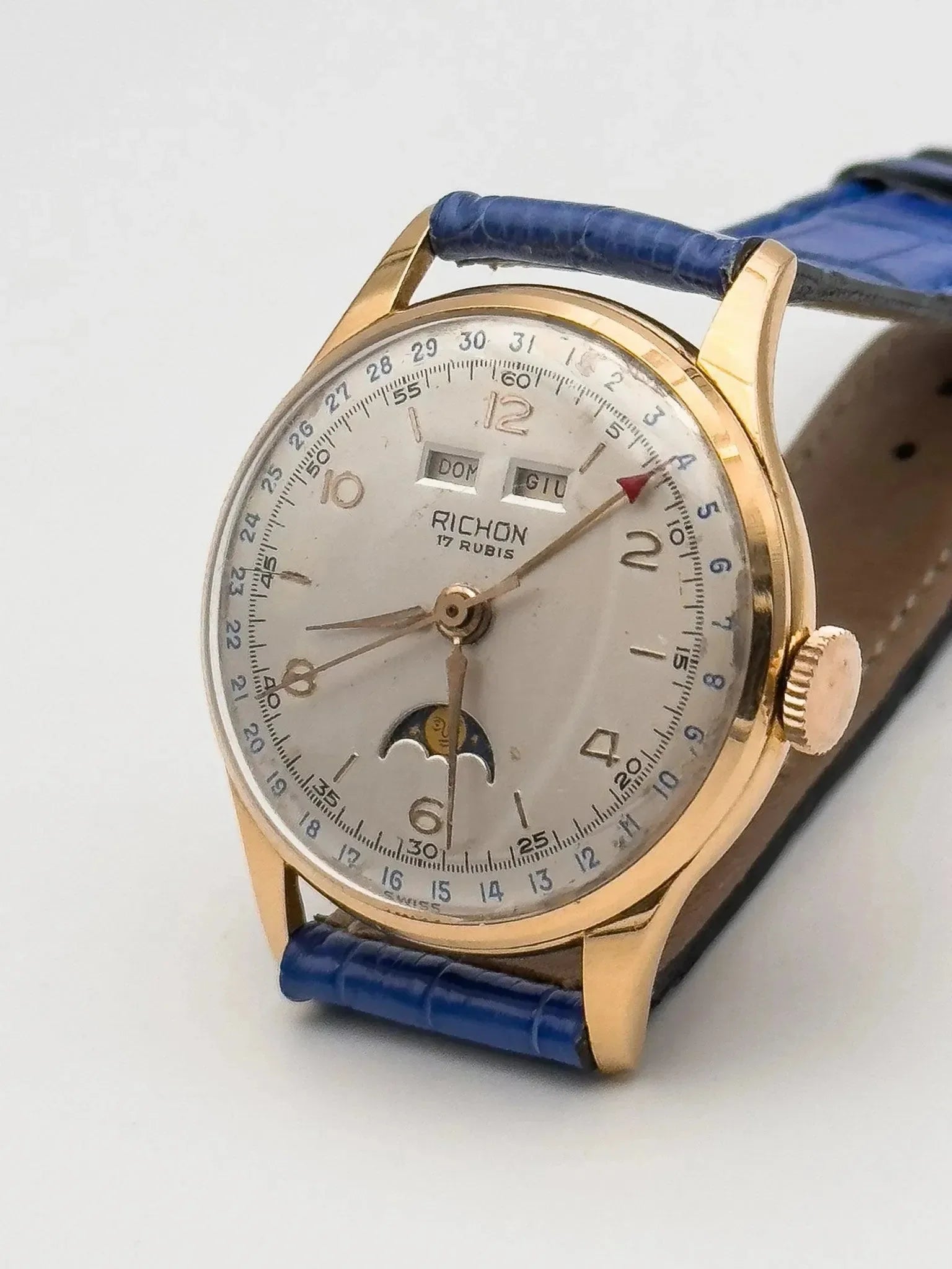 Richon - Venus 206 Or rose 18K Triple Calendar Phase de lune - 1950s - Atelier Victor - Vintage Shop