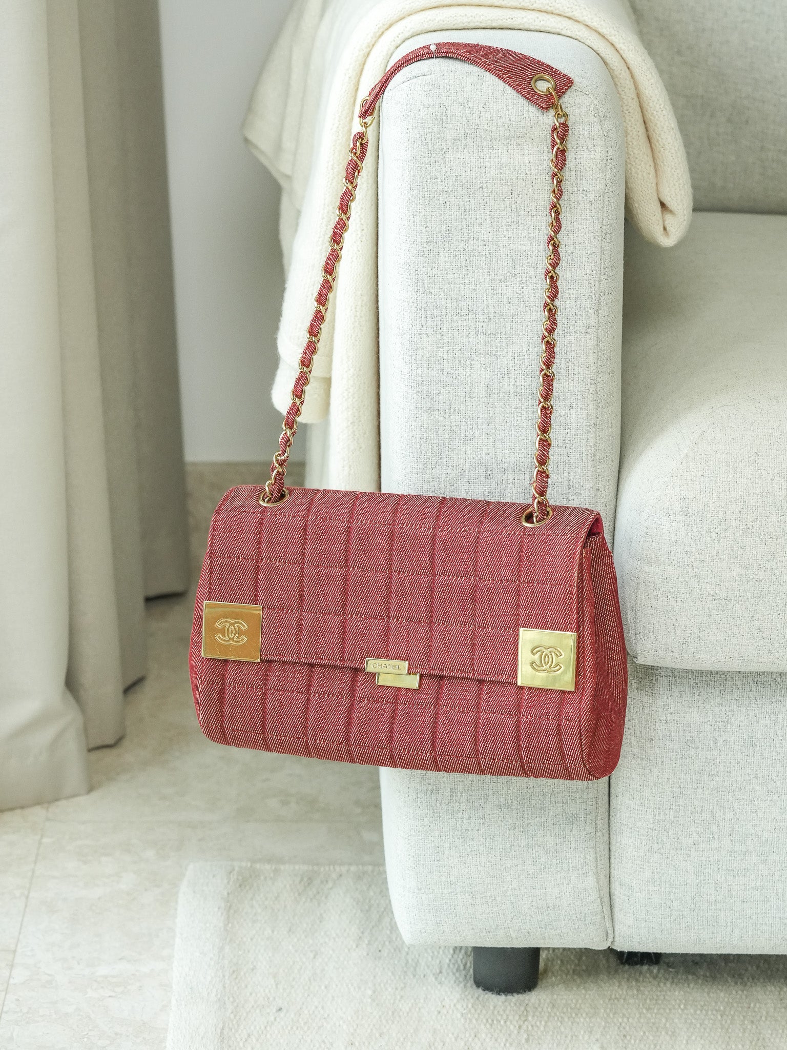 Bolso de Mano Chanel Vintage - Chocolate Bar Denim Rojo Mujer (2002-2003)