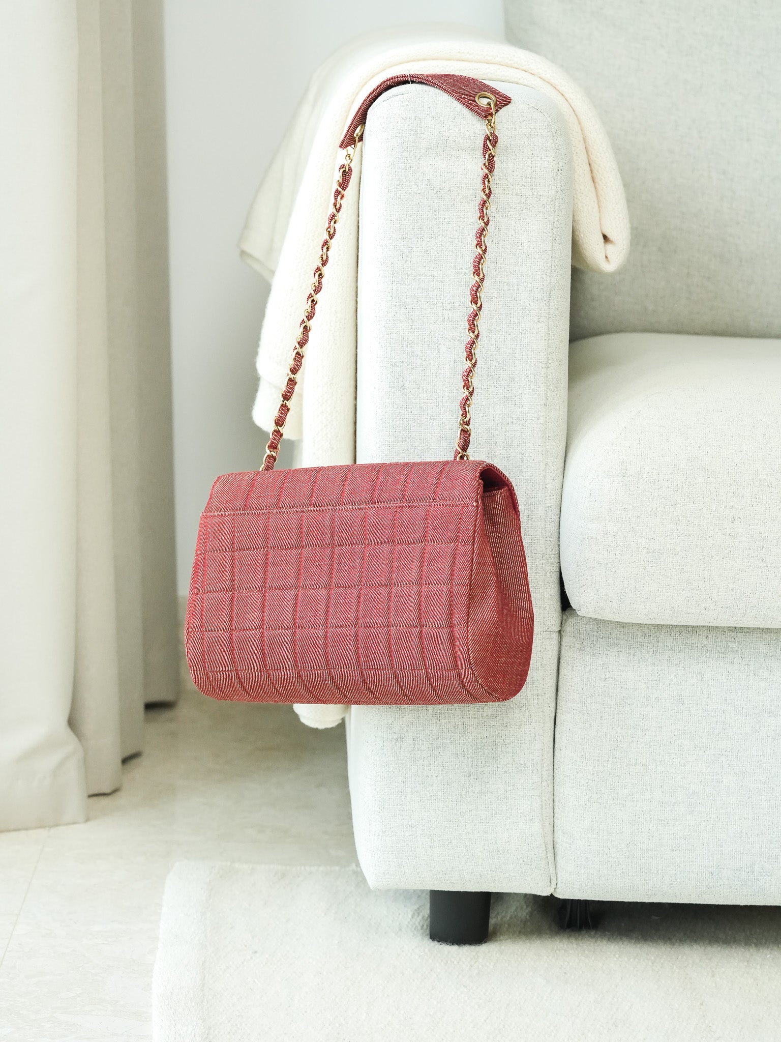 Bolso de Mano Chanel Vintage - Chocolate Bar Denim Rojo Mujer (2002-2003)