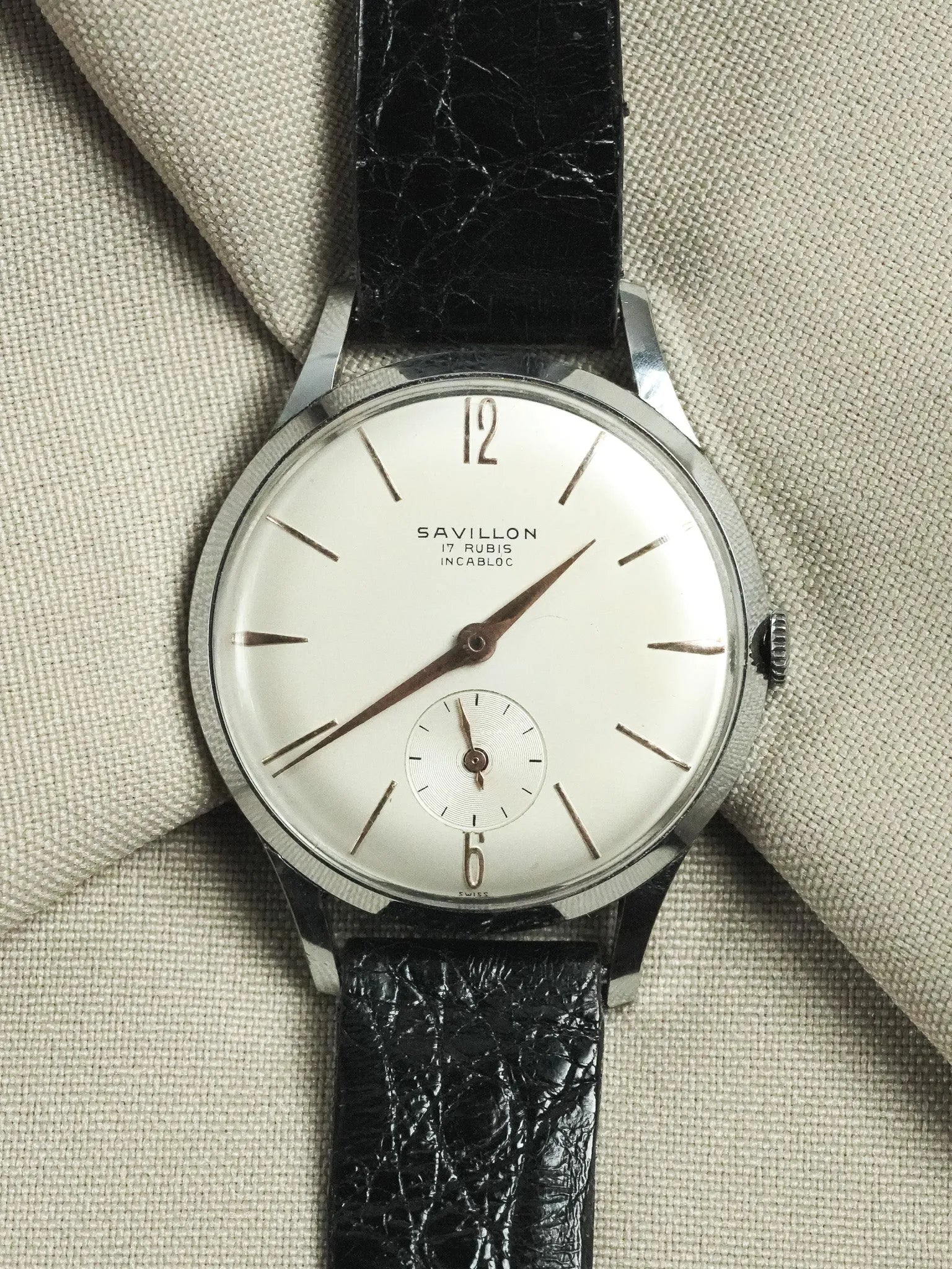 Savillon - Montre habillée acier index or rose petite seconde - 1970s - Atelier Victor