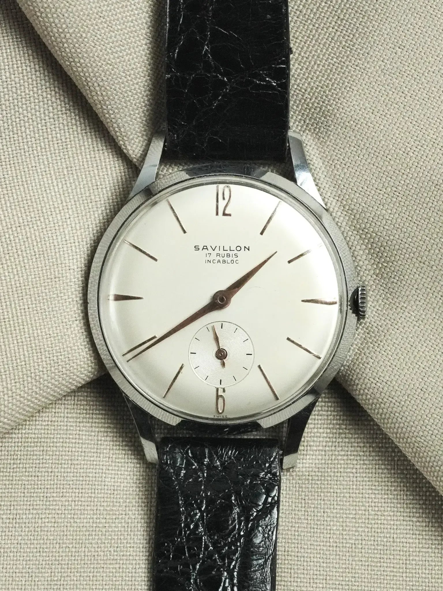 Savillon - Montre habillée acier index or rose petite seconde - 1970s - Atelier Victor