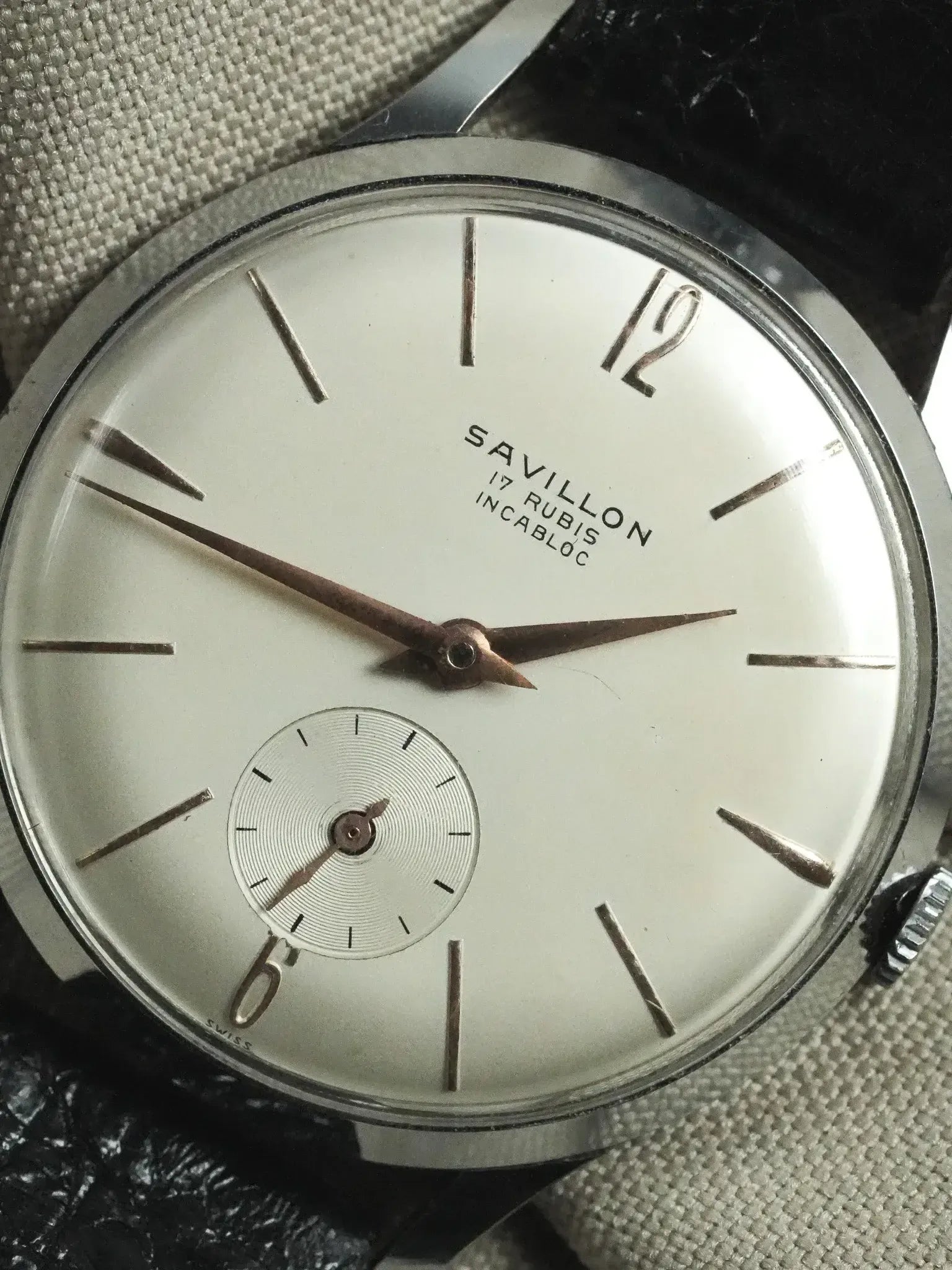 Savillon - Montre habillée acier index or rose petite seconde - 1970s - Atelier Victor