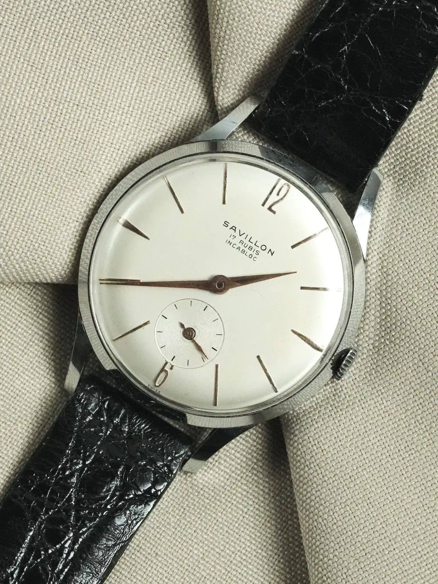 Savillon - Montre habillée acier index or rose petite seconde - 1970s - Atelier Victor