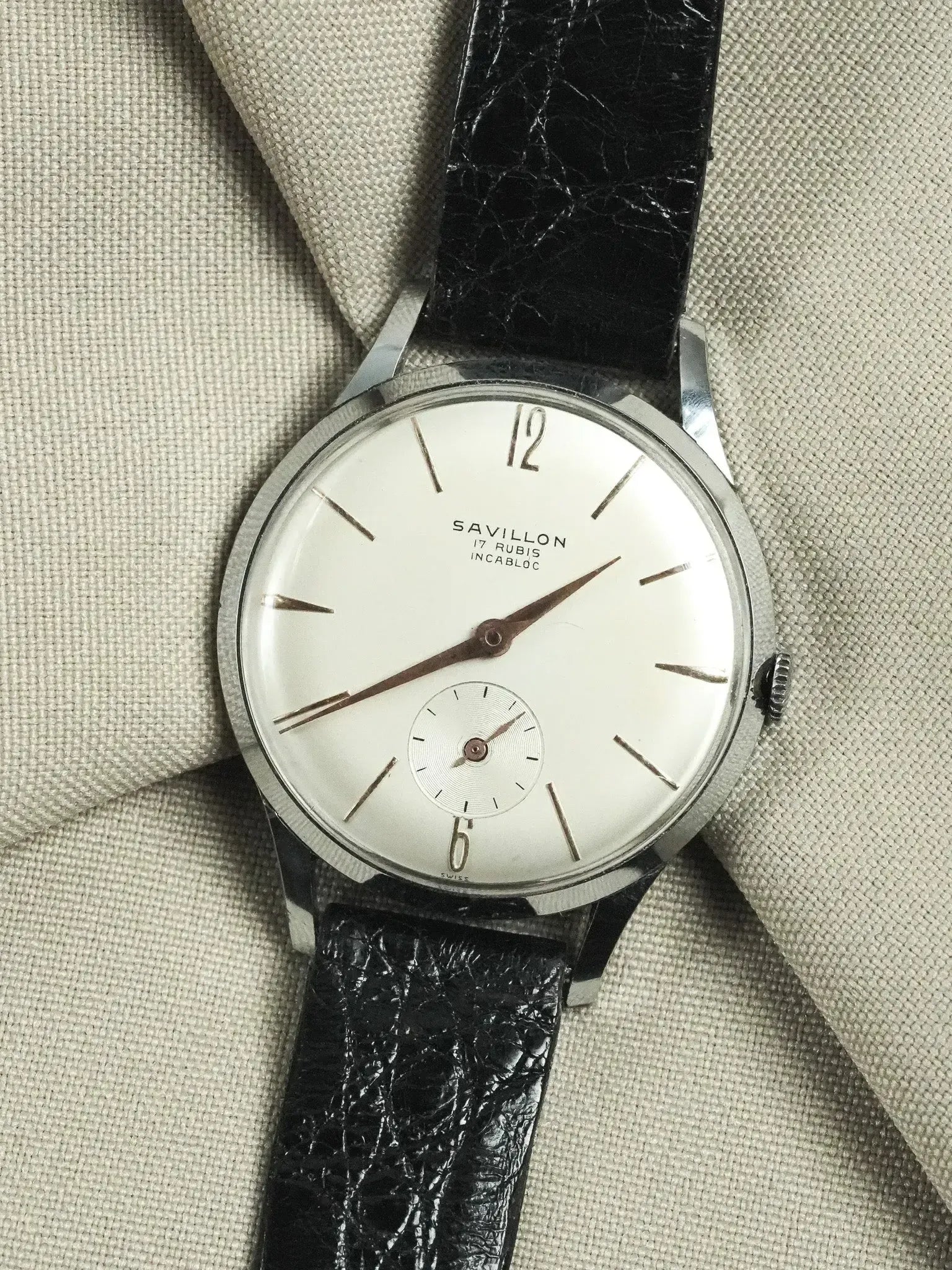 Savillon - Montre habillée acier index or rose petite seconde - 1970s - Atelier Victor