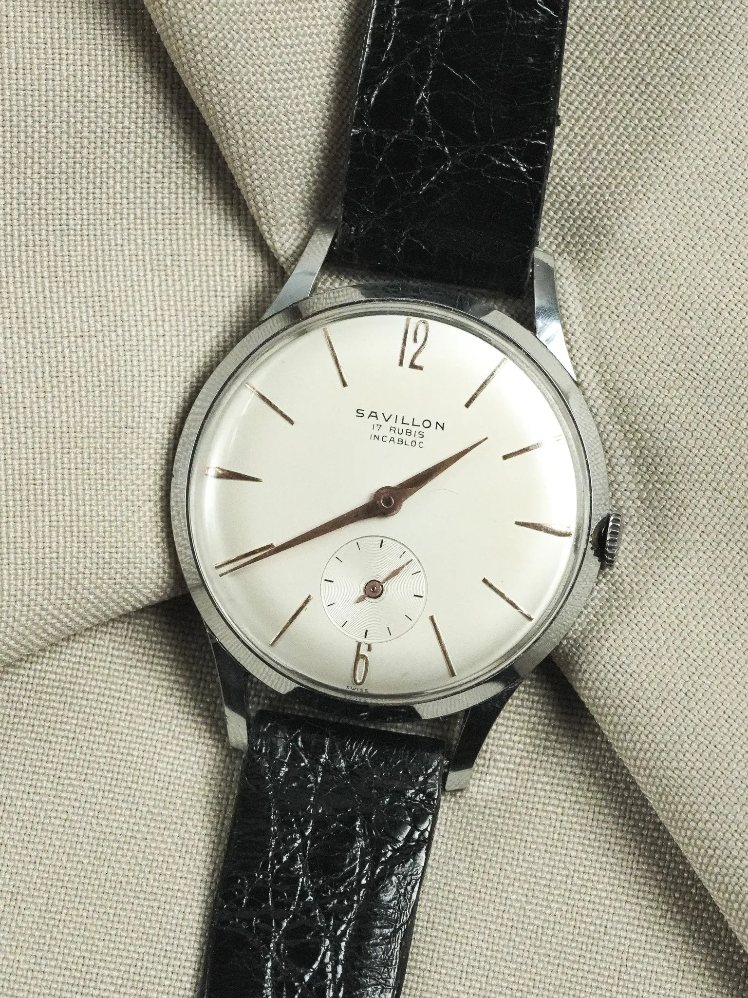Savillon - Montre habillée acier index or rose petite seconde - 1970s - Atelier Victor - Vintage Shop