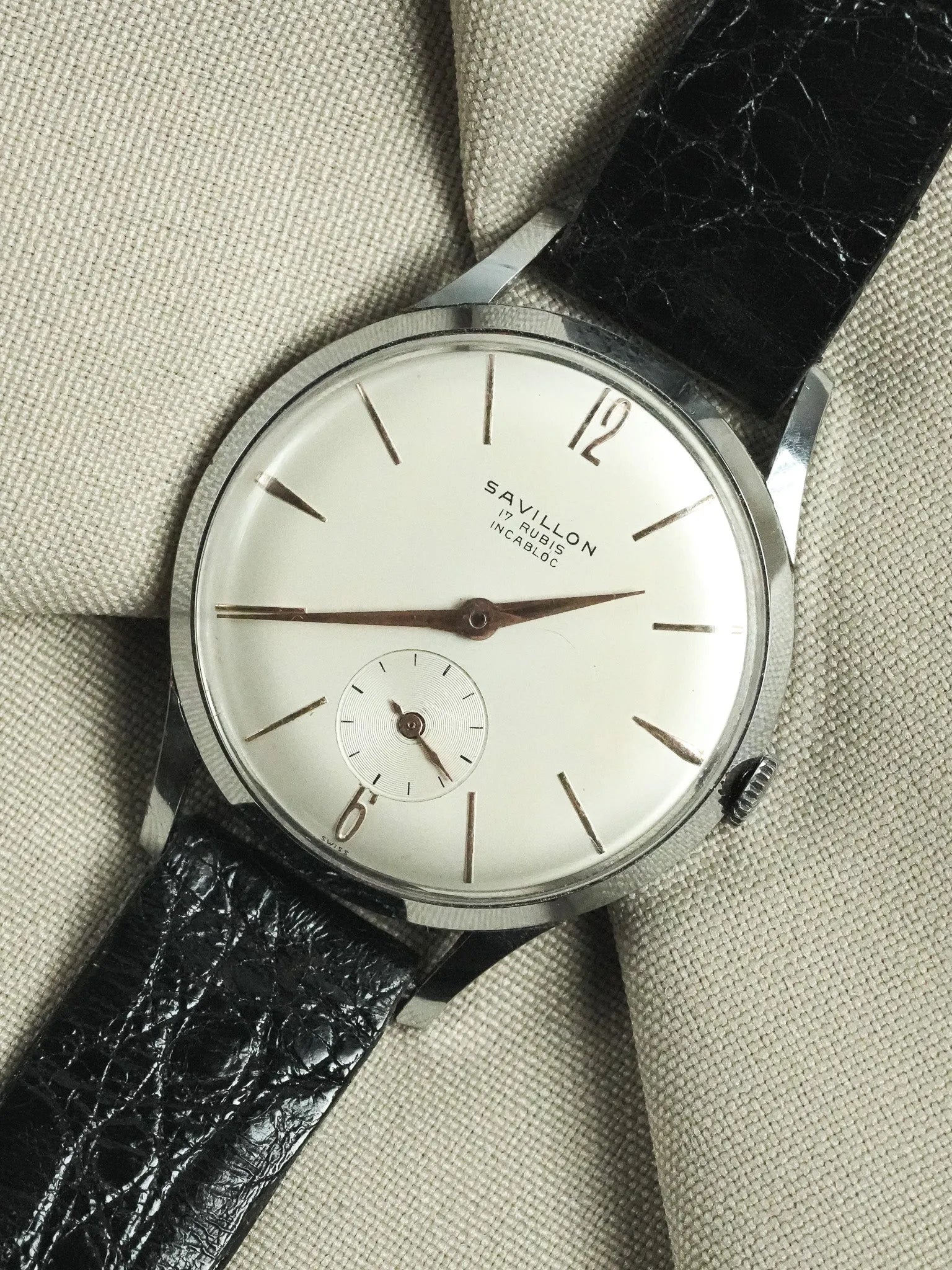 Savillon - Montre habillée acier index or rose petite seconde - 1970s - Atelier Victor - Vintage Shop