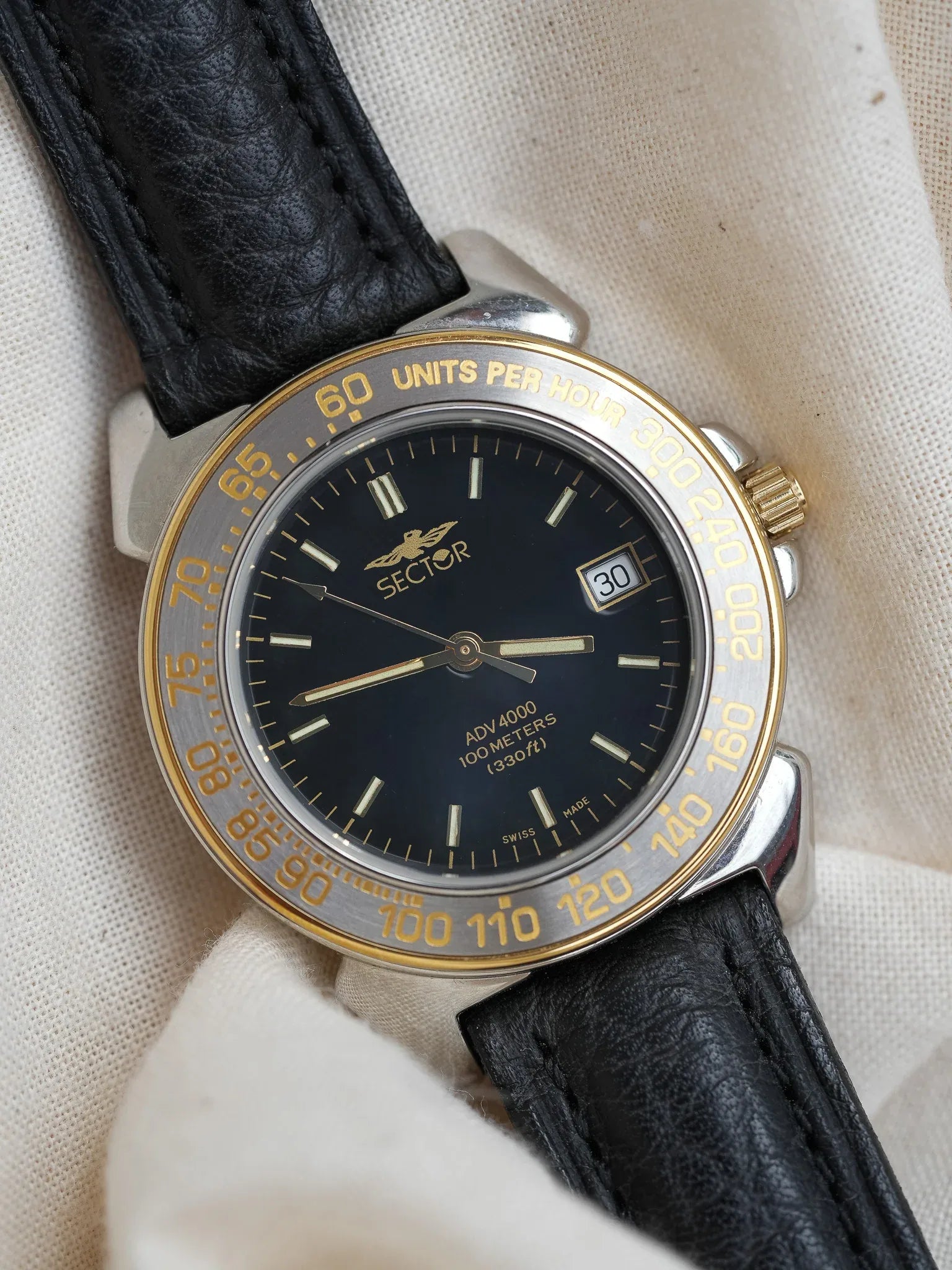 Sector - Scarab Acier Or Cadran Noir - NOS - 1980s - Atelier Victor