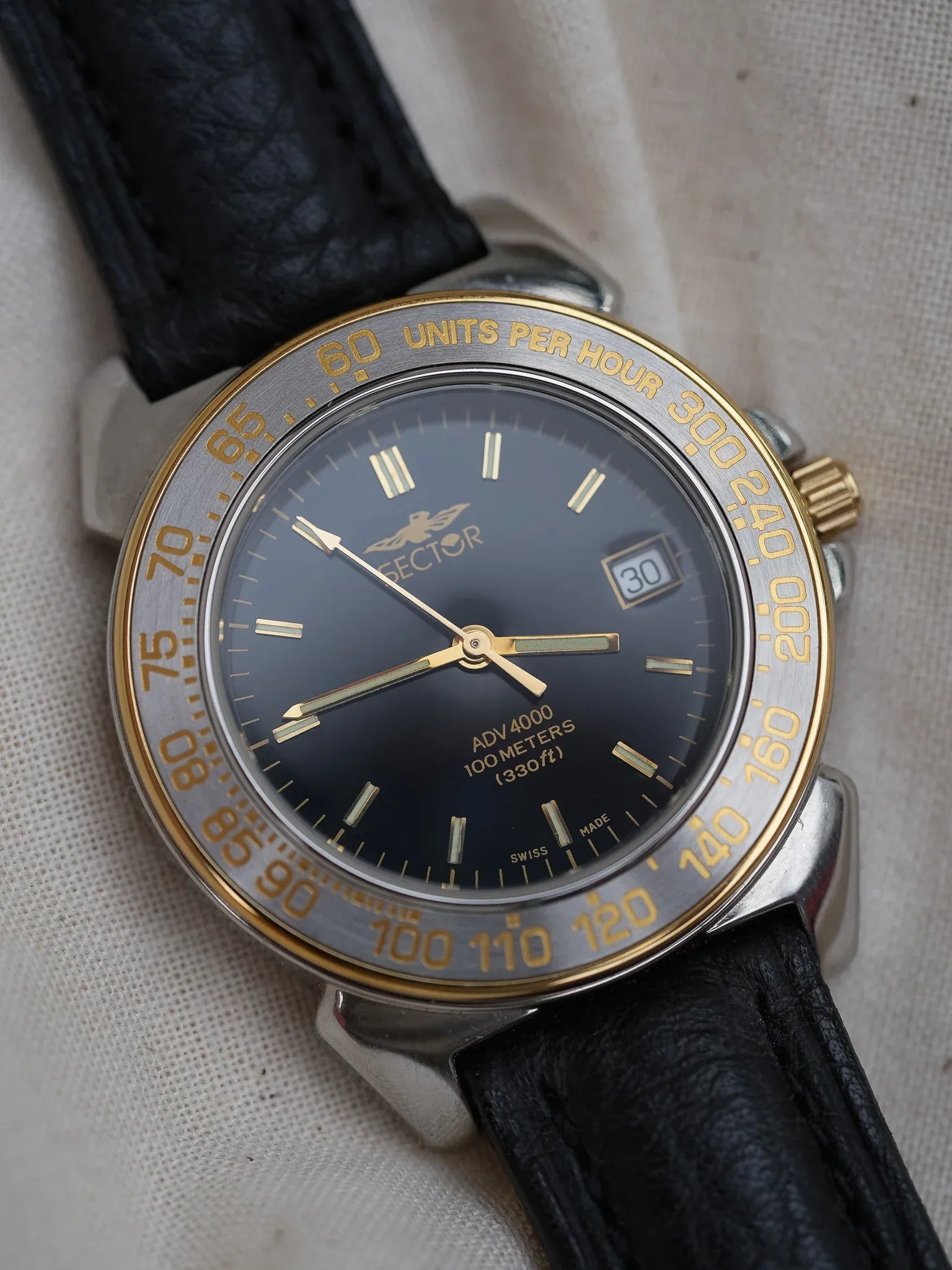 Sector - Scarab Acier Or Cadran Noir - NOS - 1980s - Atelier Victor