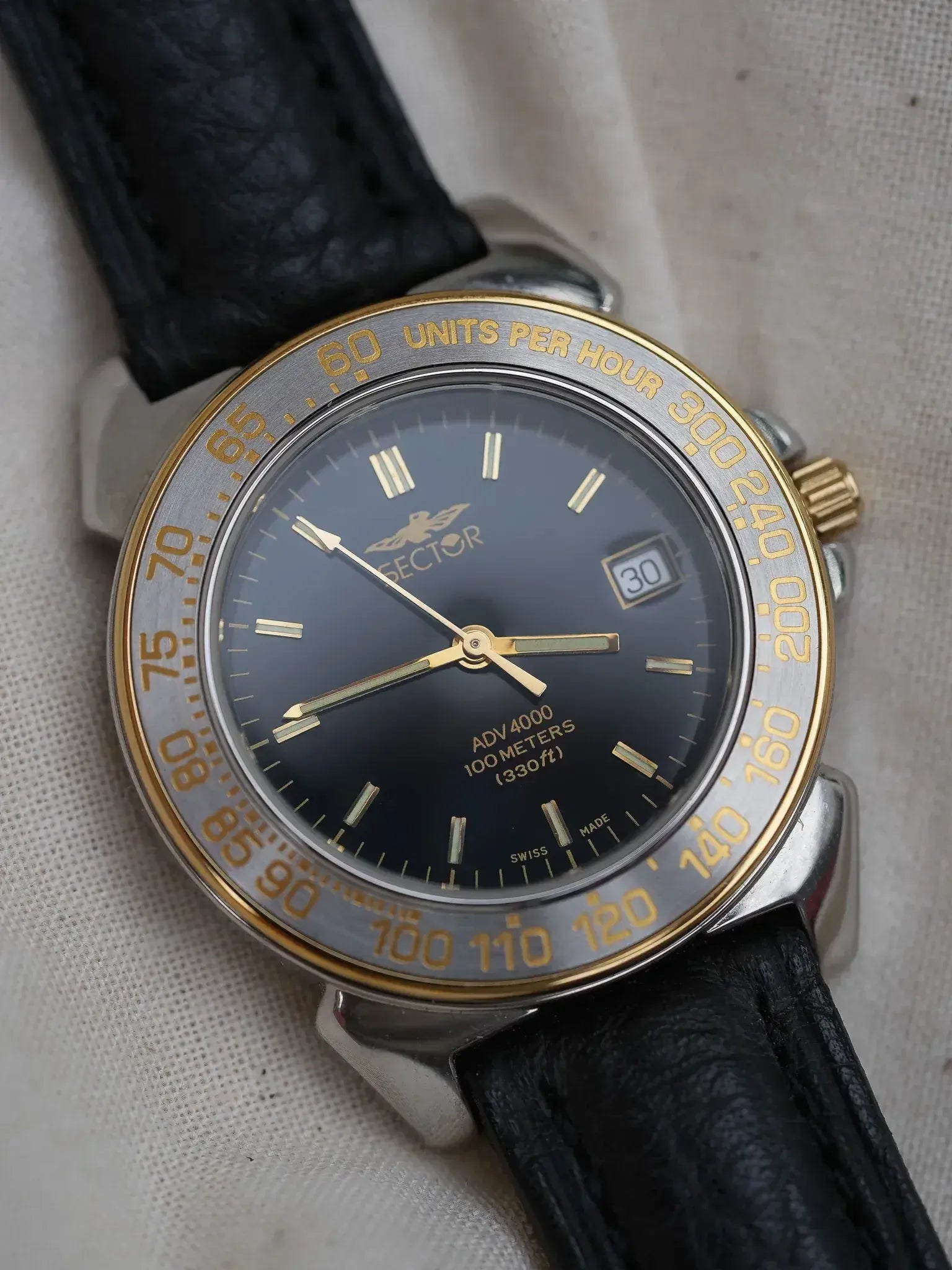 Sector - Scarab Acier Or Cadran Noir - NOS - 1980s - Atelier Victor