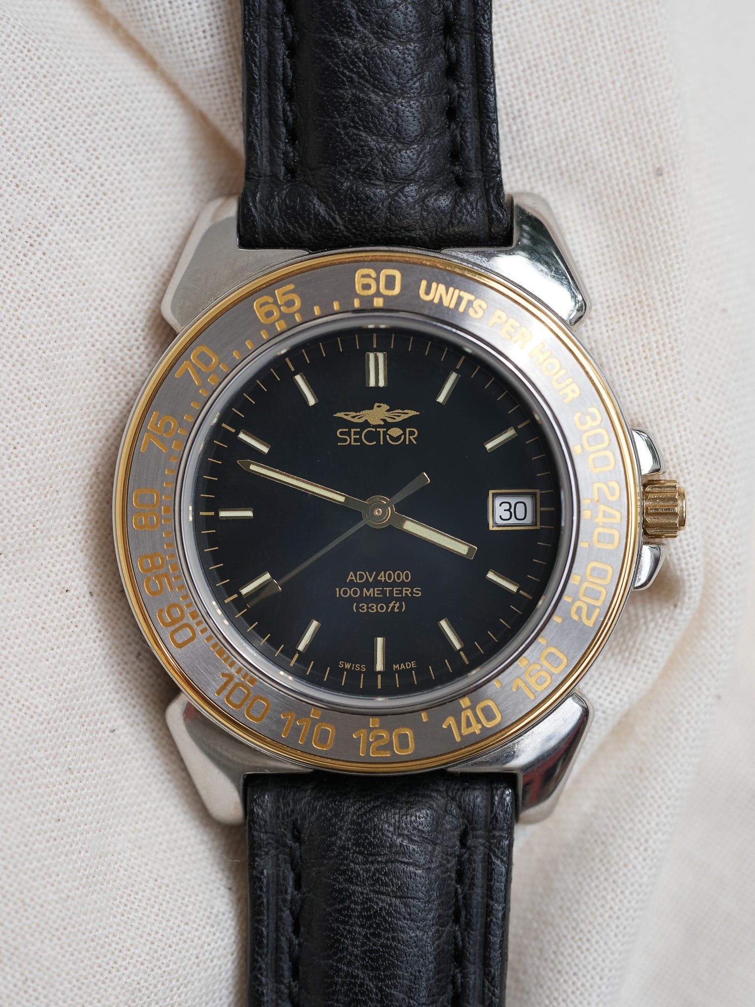 Sector - Scarab Acier Or Cadran Noir - NOS - 1980s - Atelier Victor - Vintage Shop