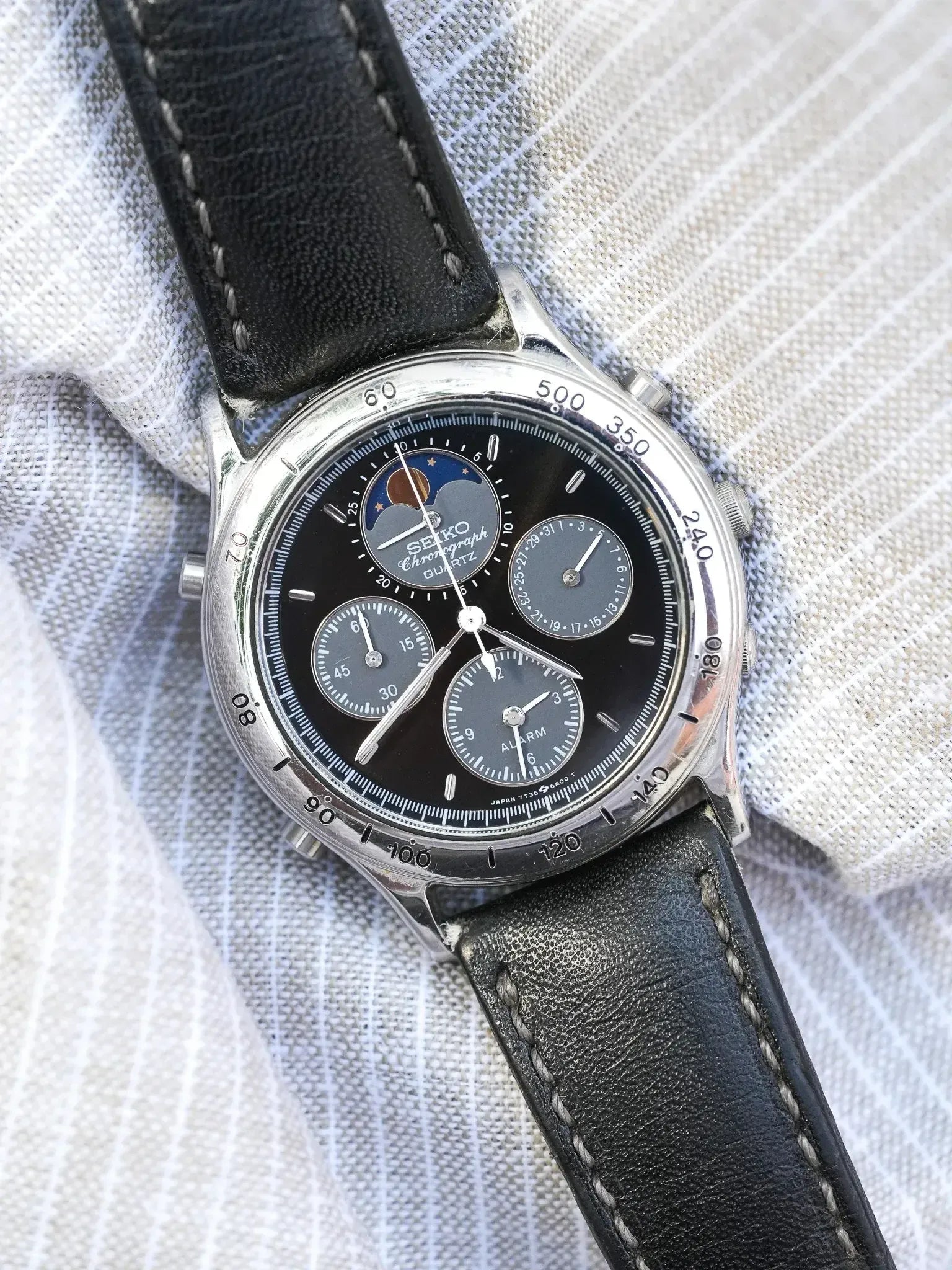 Seiko - Acier Phase de Lune Chronographe noir - 1991 - Atelier Victor