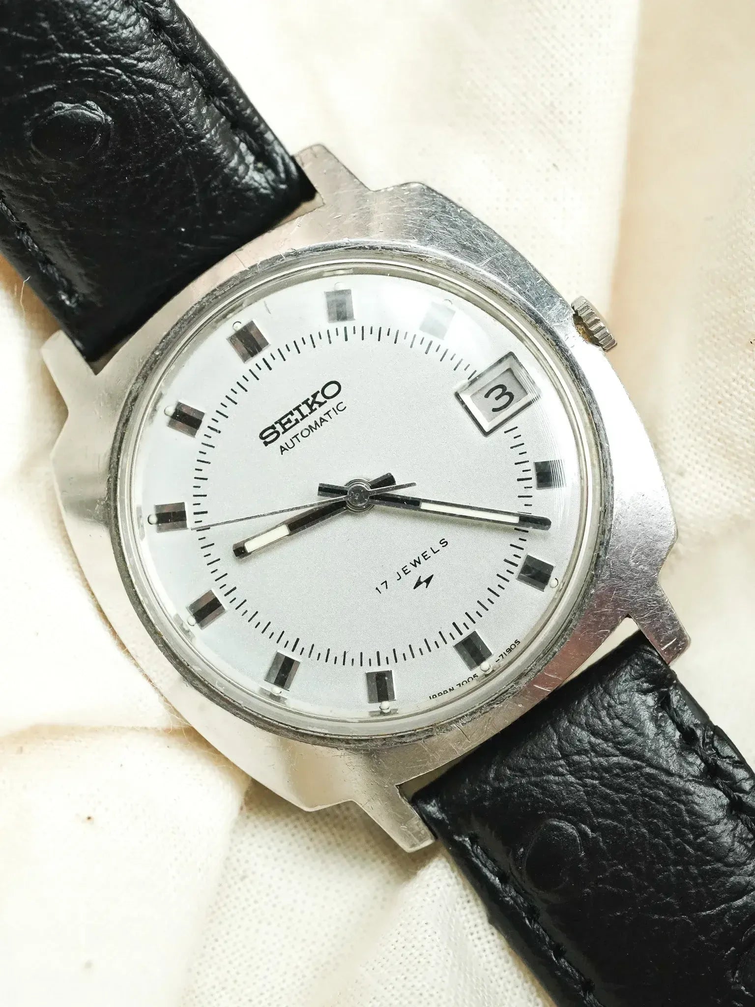 Seiko - Caja de TV Índice negro Fecha - 1975