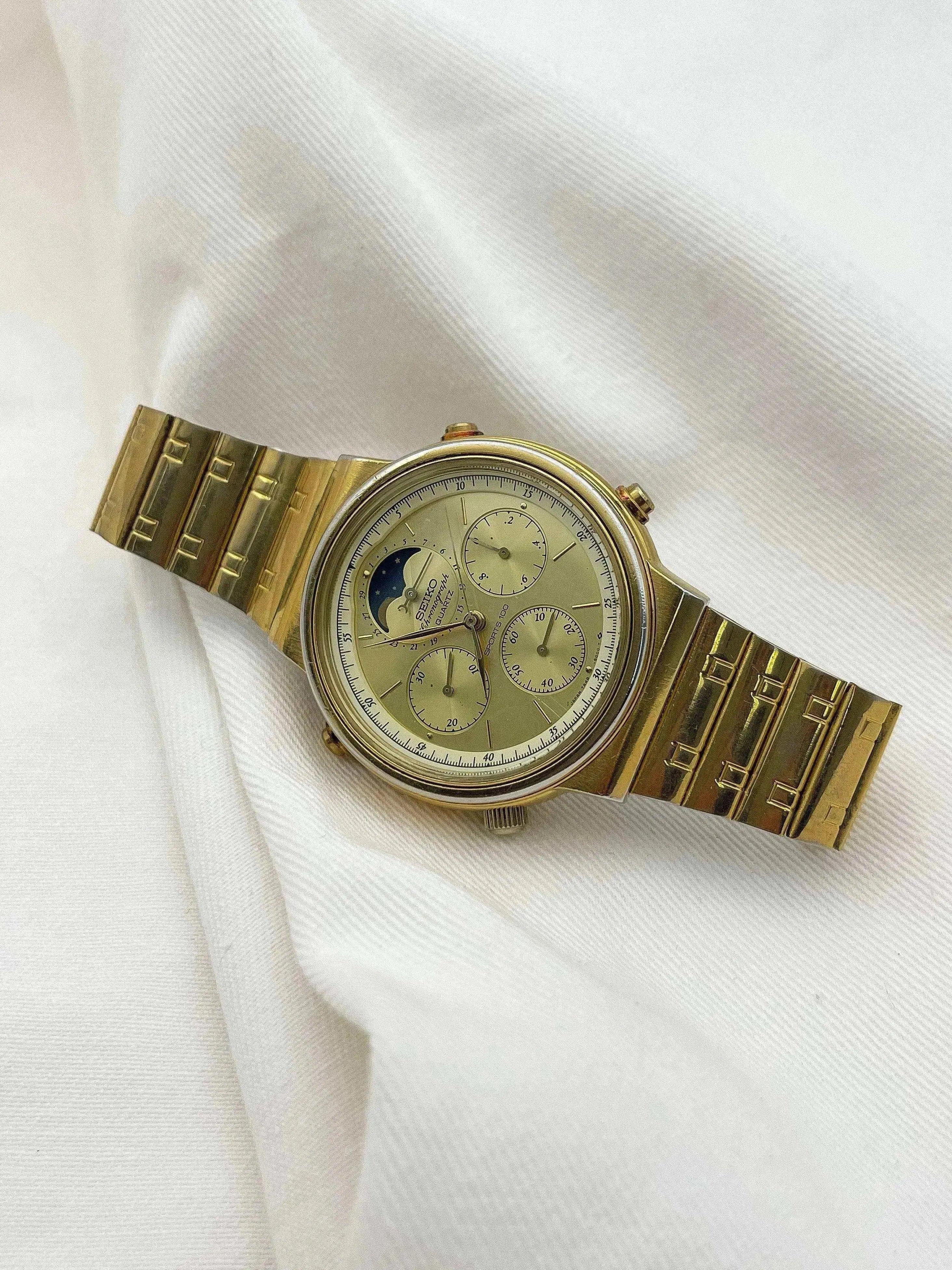Seiko - Chronograph Quartz Gold Dial - 1986 - Atelier Victor - Vintage Shop