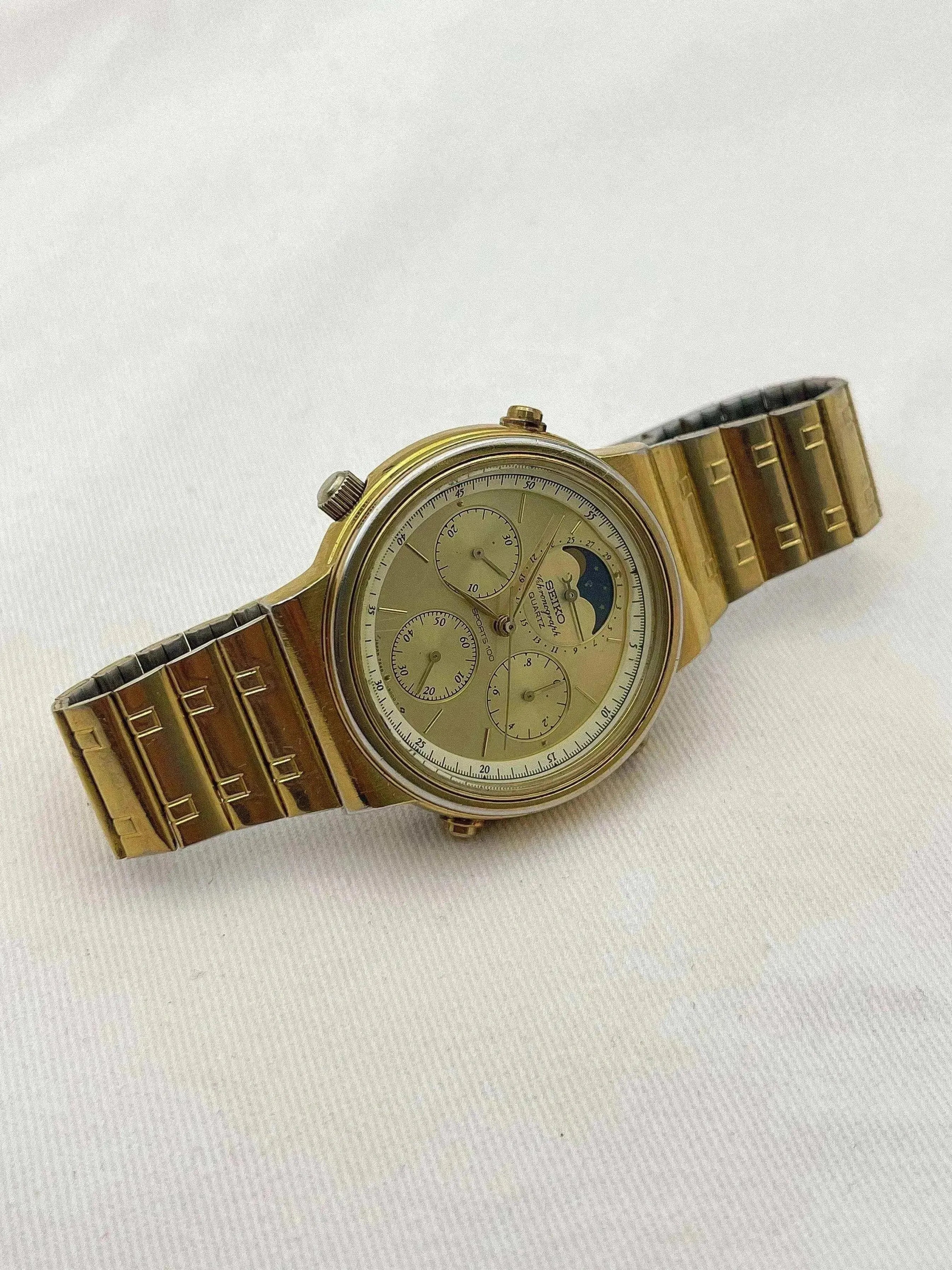 Seiko - Chronograph Quartz Gold Dial - 1986 - Atelier Victor - Vintage Shop