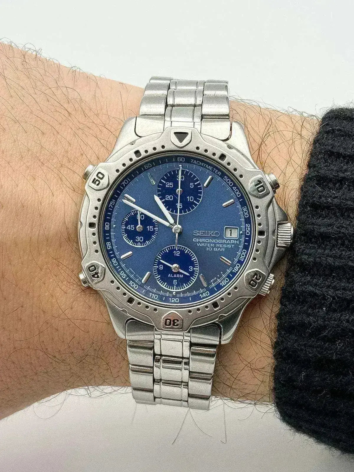 Seiko - Chronographe Alarme Bleu acier - Boite & Papier - 1993 - Atelier Victor