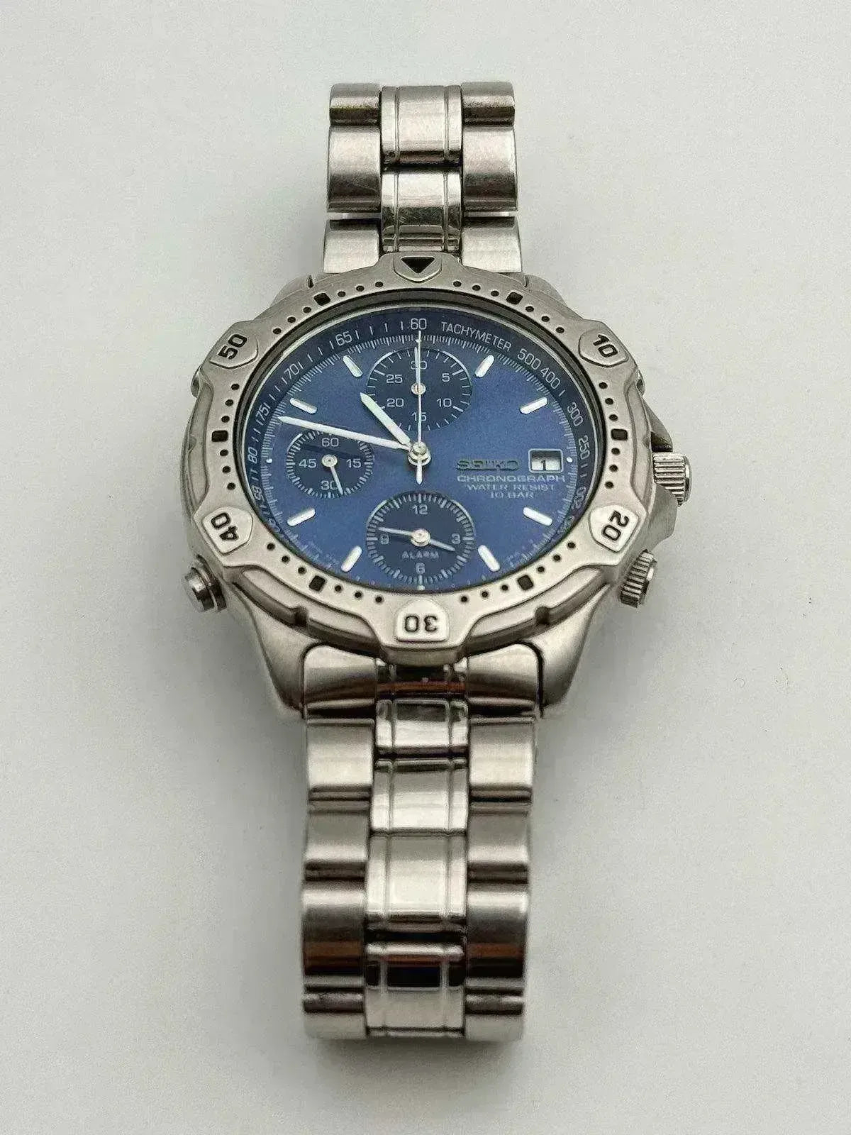 Seiko - Chronographe Alarme Bleu acier - Boite & Papier - 1993 - Atelier Victor