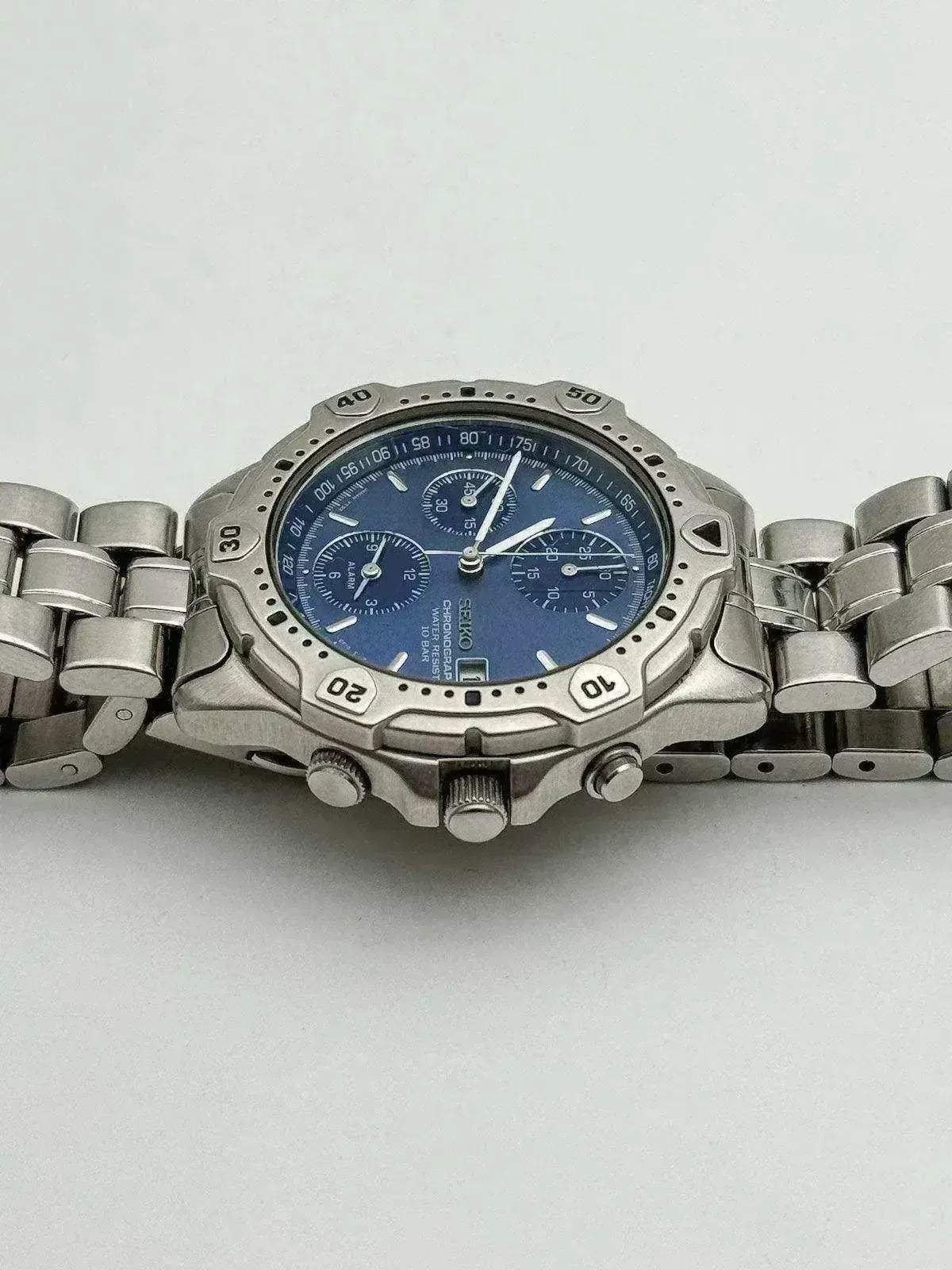 Seiko - Chronographe Alarme Bleu acier - Boite & Papier - 1993 - Atelier Victor