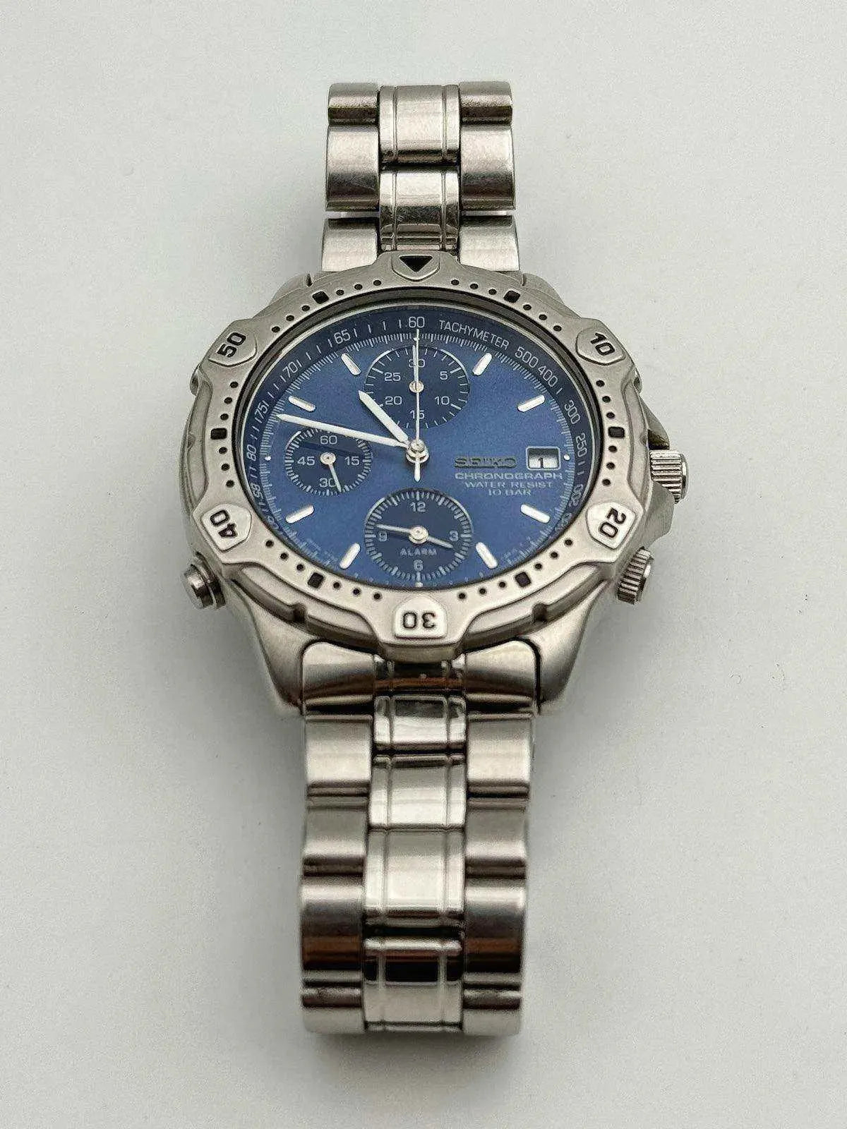Seiko - Chronographe Alarme Bleu acier - Boite & Papier - 1993 - Atelier Victor Paris - Vintage Watch Shop Dubai