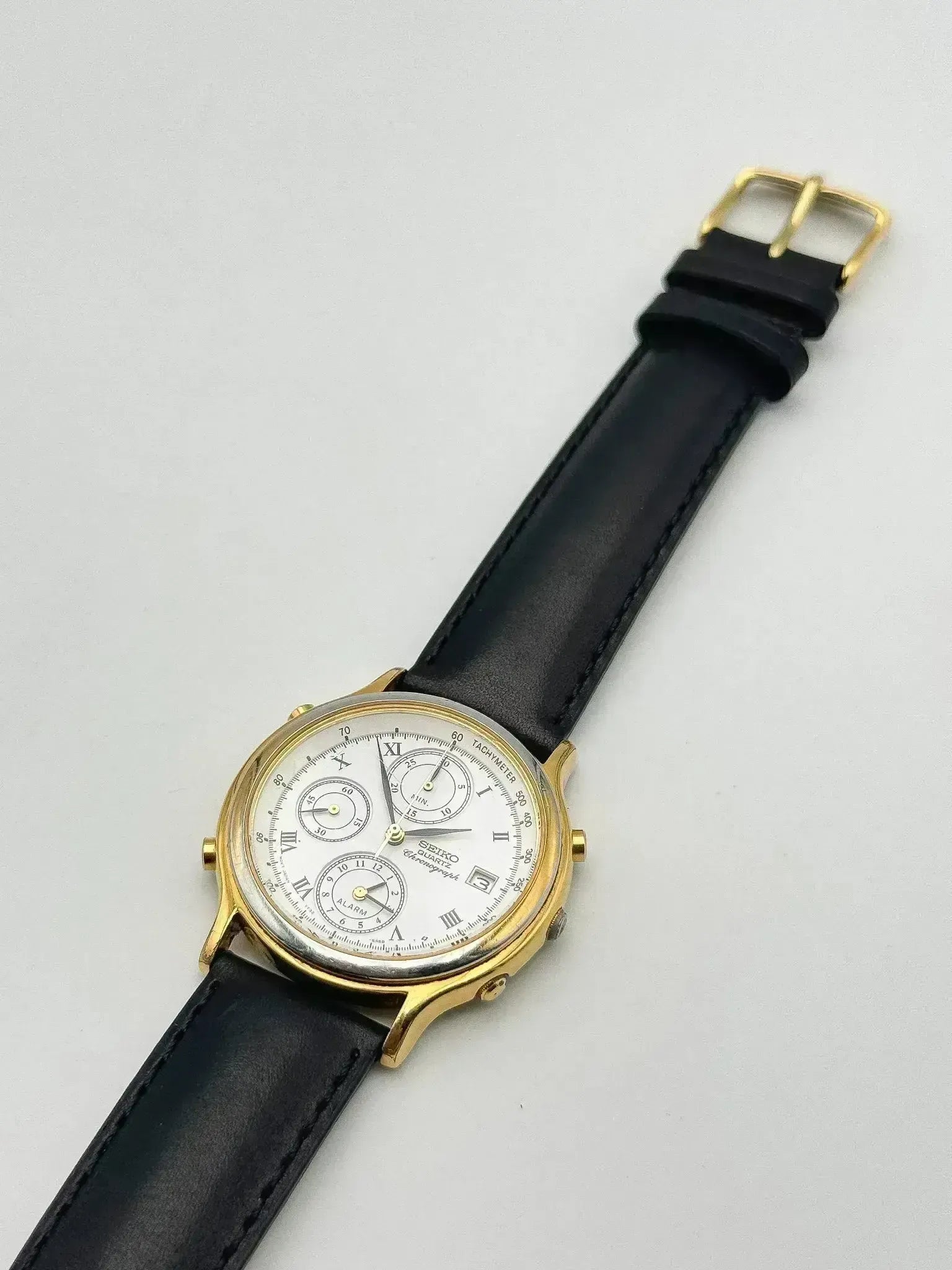 Seiko - Chronographe Alarme Or Cadran Blanc - 1994 - Atelier Victor