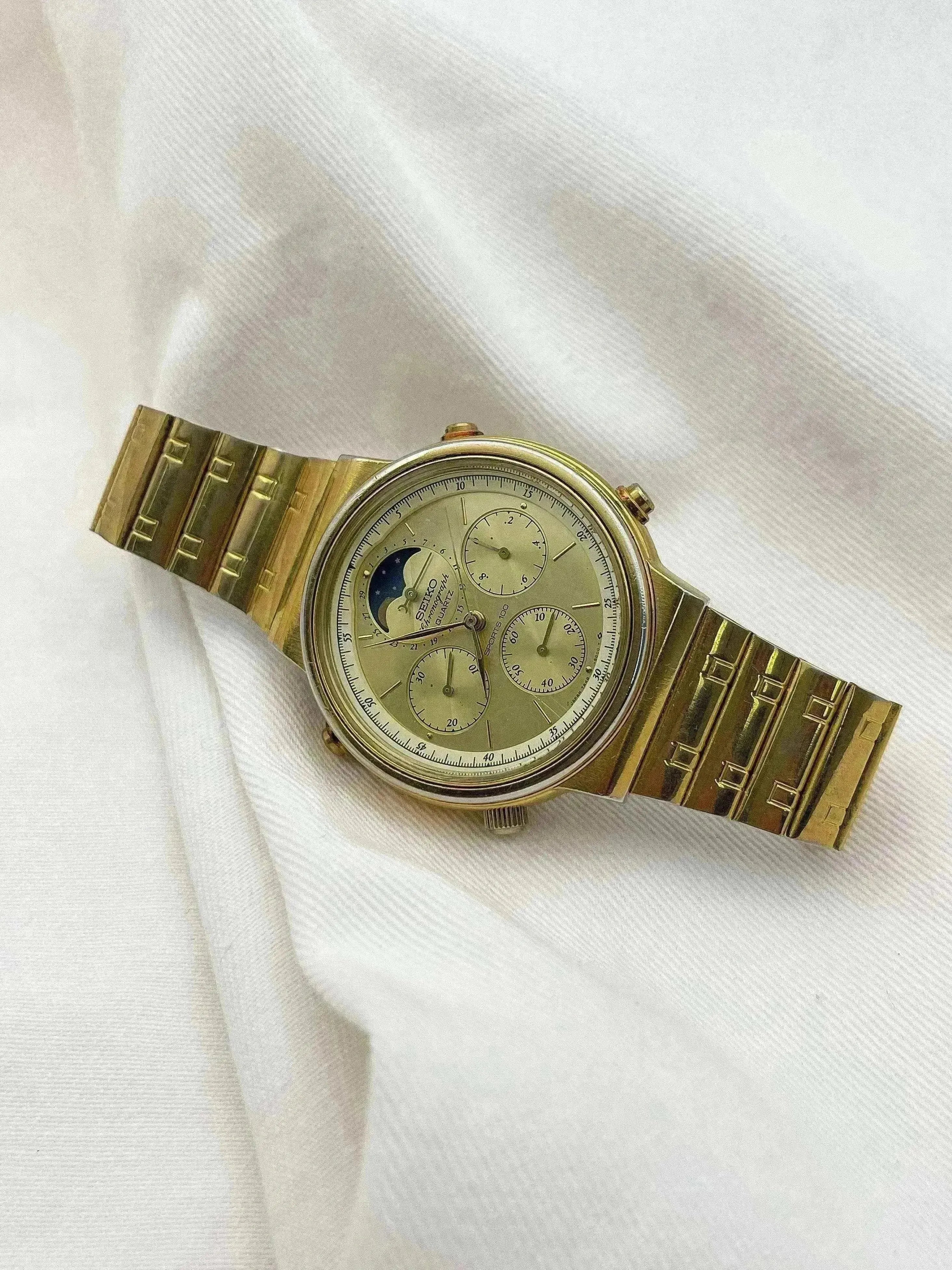 Seiko - Chronographe or Quartz Phase de lune - 1986 - Atelier Victor