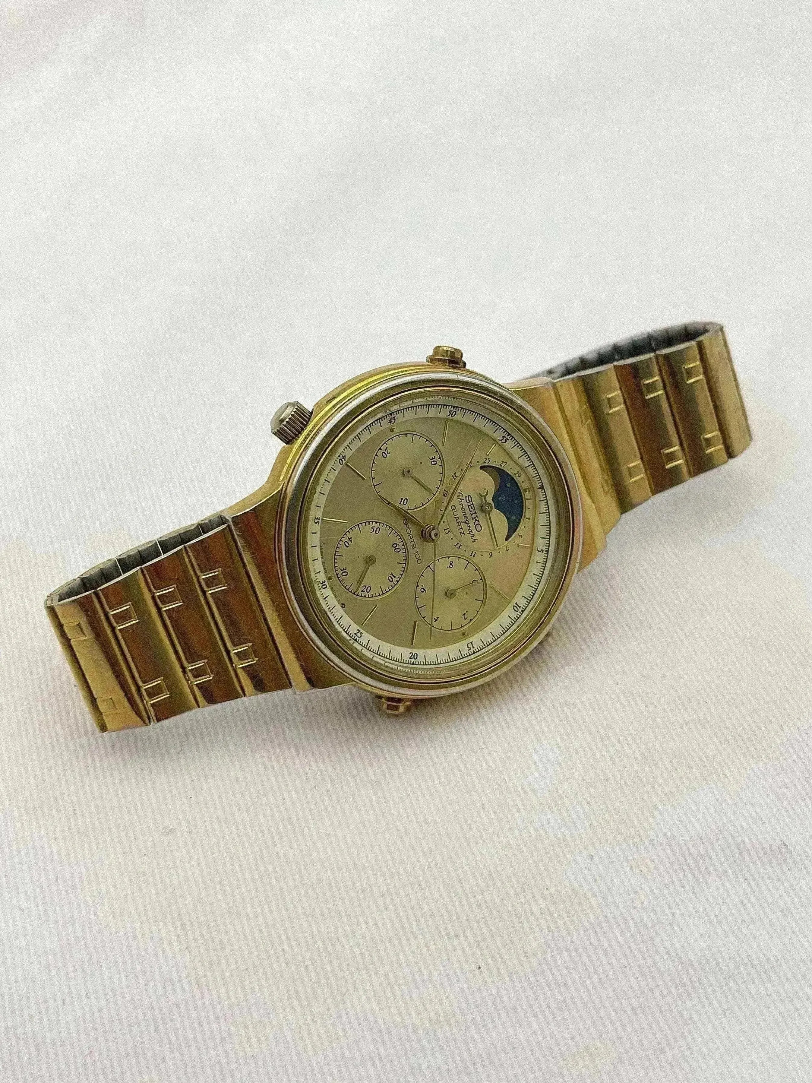 Seiko - Chronographe or Quartz Phase de lune - 1986 - Atelier Victor