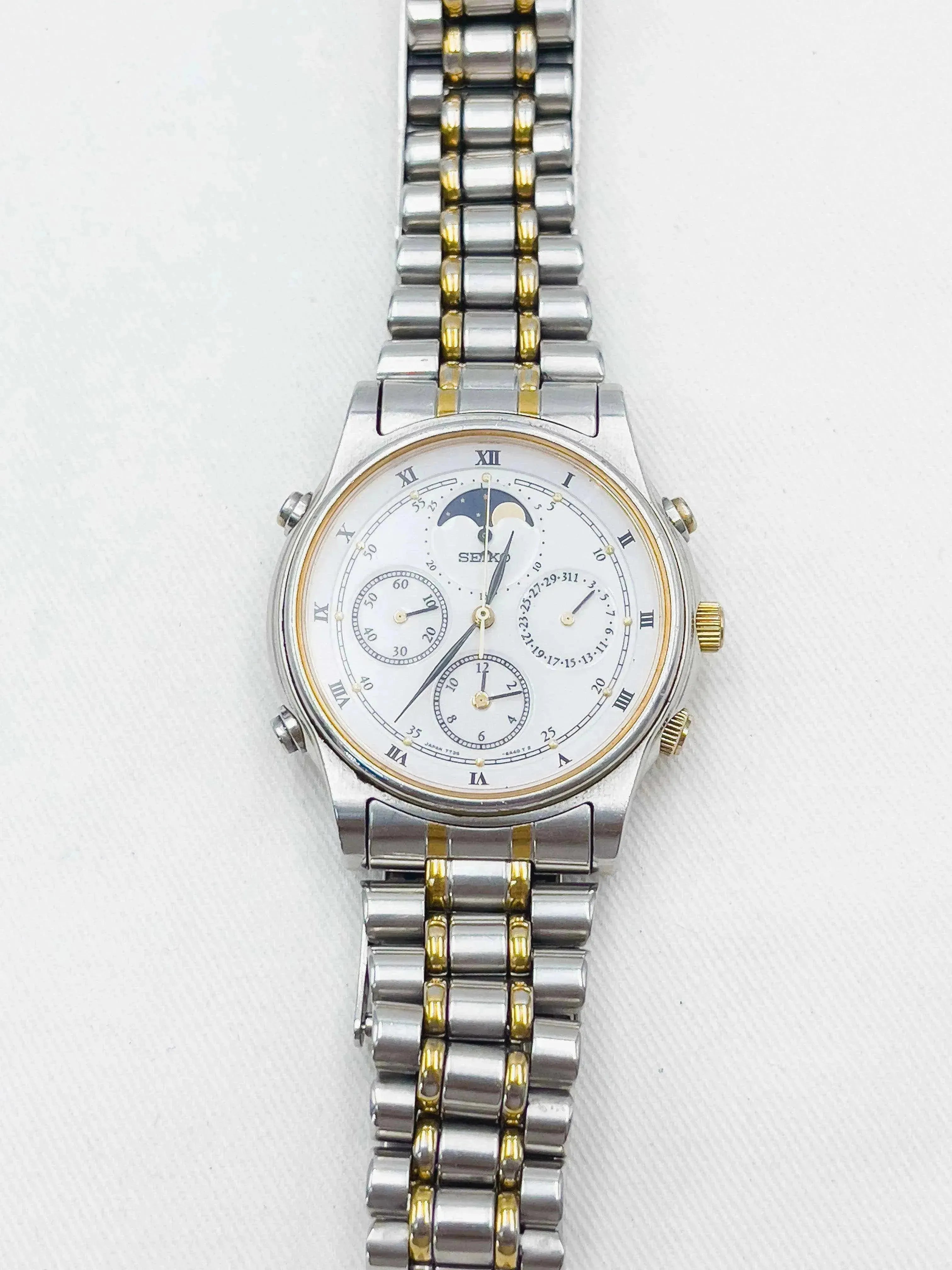 Seiko - Chronographe Phase de lune Acier Gold - 1990 - Atelier Victor Paris - Vintage Watch Shop Dubai
