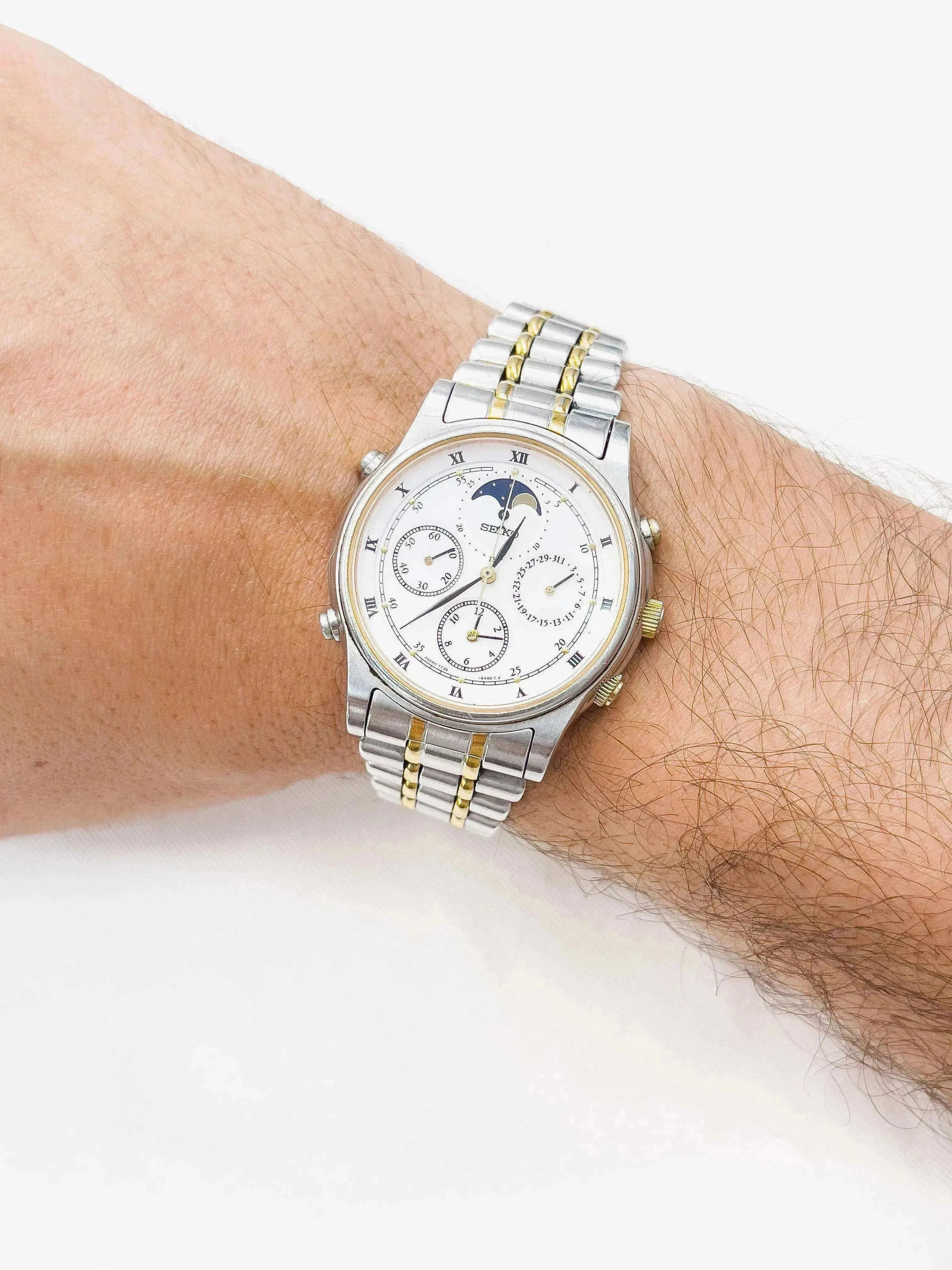 Seiko - Chronographe Phase de lune Acier Gold - 1990 - Atelier Victor - Vintage Shop