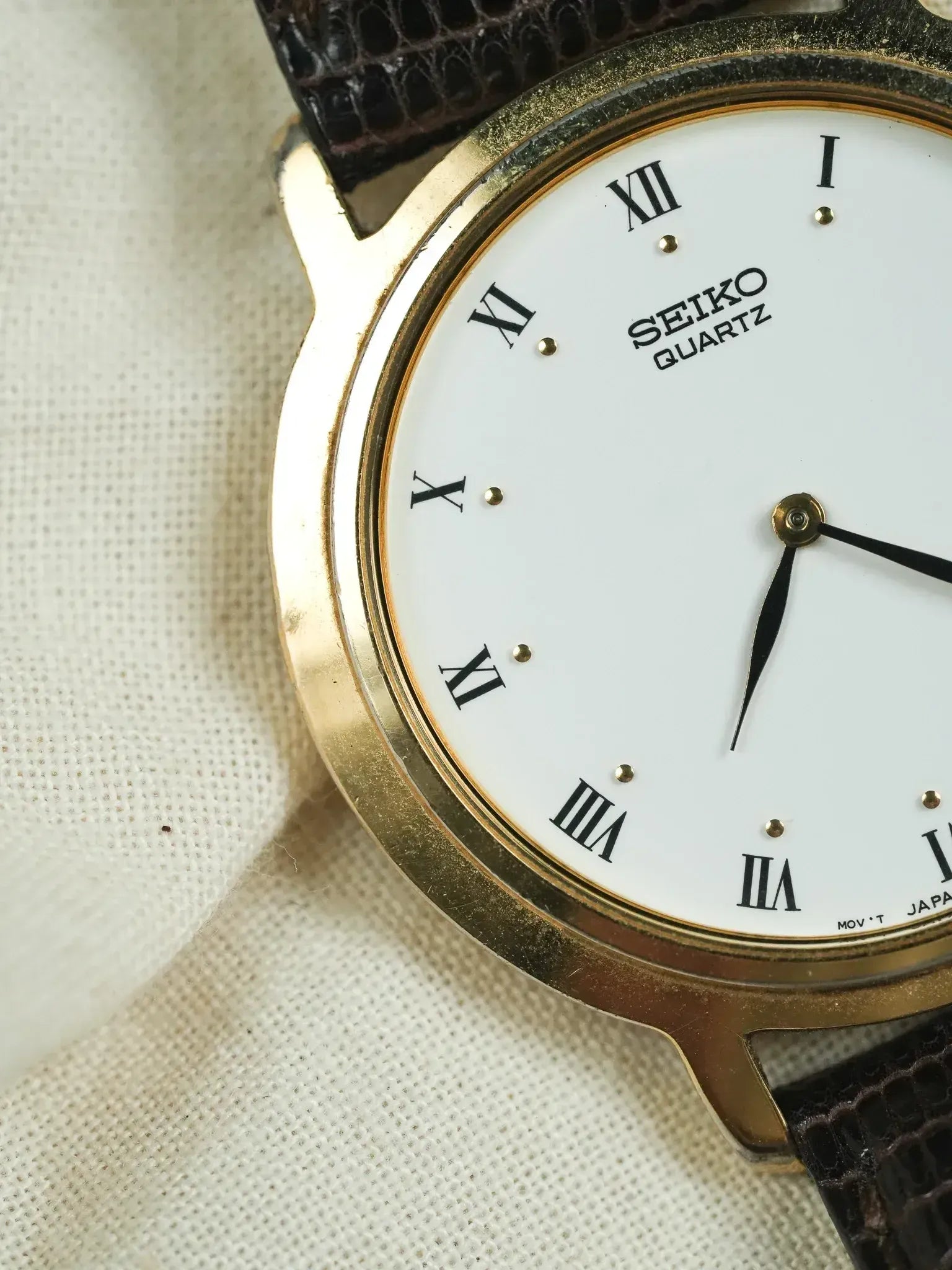 Seiko - Reloj de Vestir Fecha Chapado en Oro Índice Romano - 2002