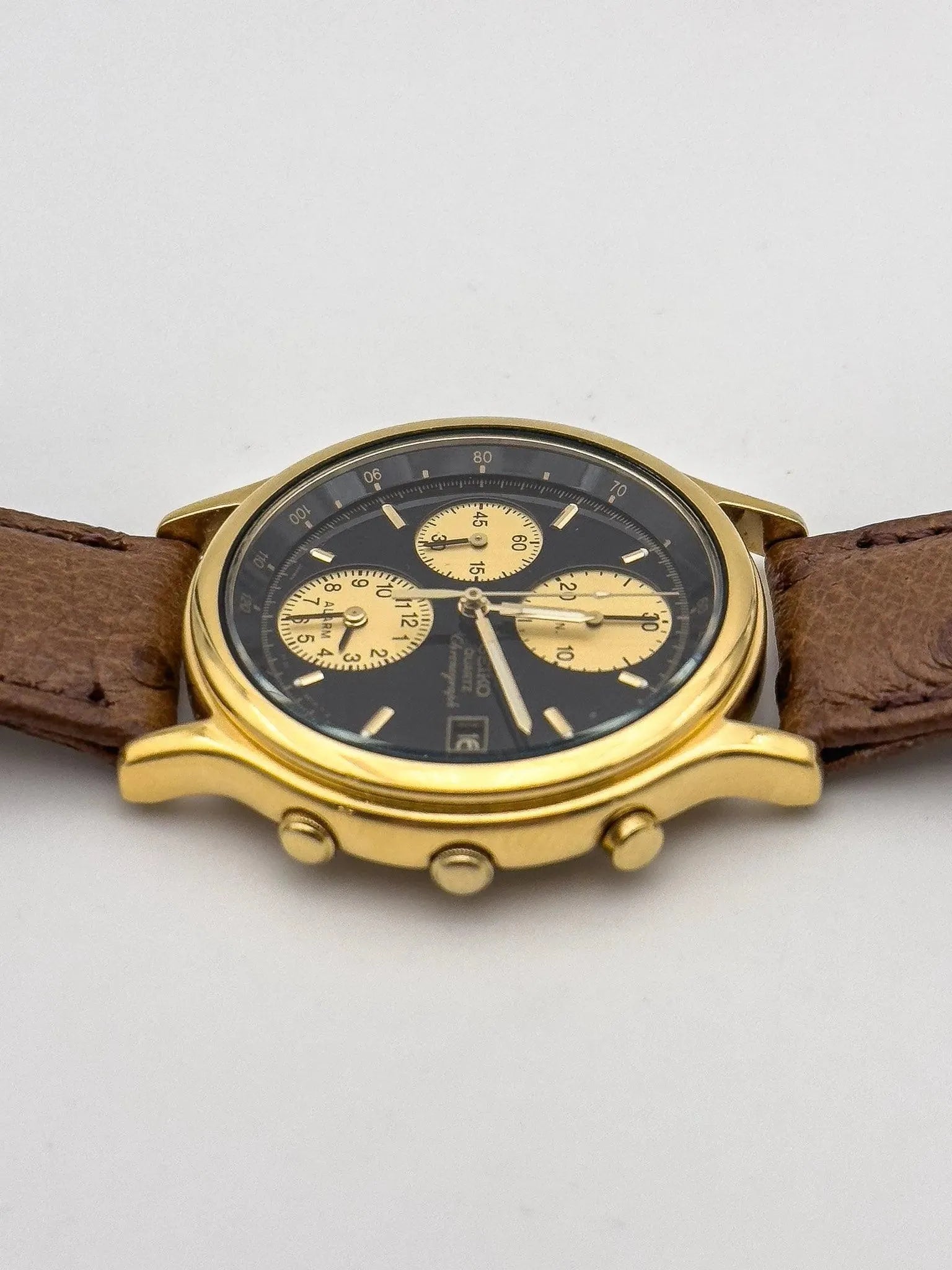 Seiko - Gold Black Chrono Alarm - 1992 - Atelier Victor Paris - Vintage Watch Shop Dubai