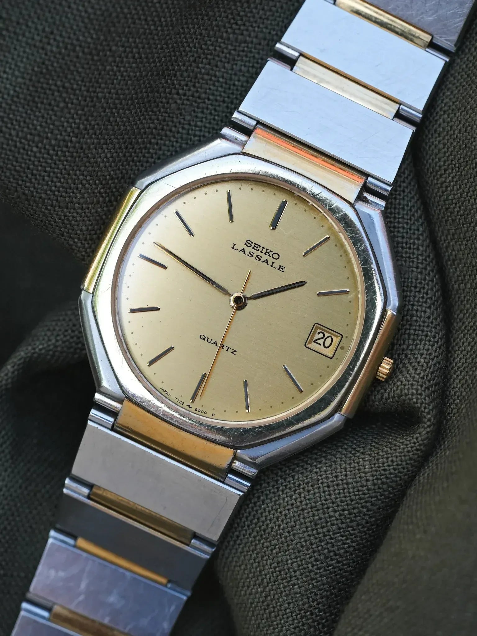 Seiko Lassale vintage quartz watch with gold dial and two-tone steel bracelet