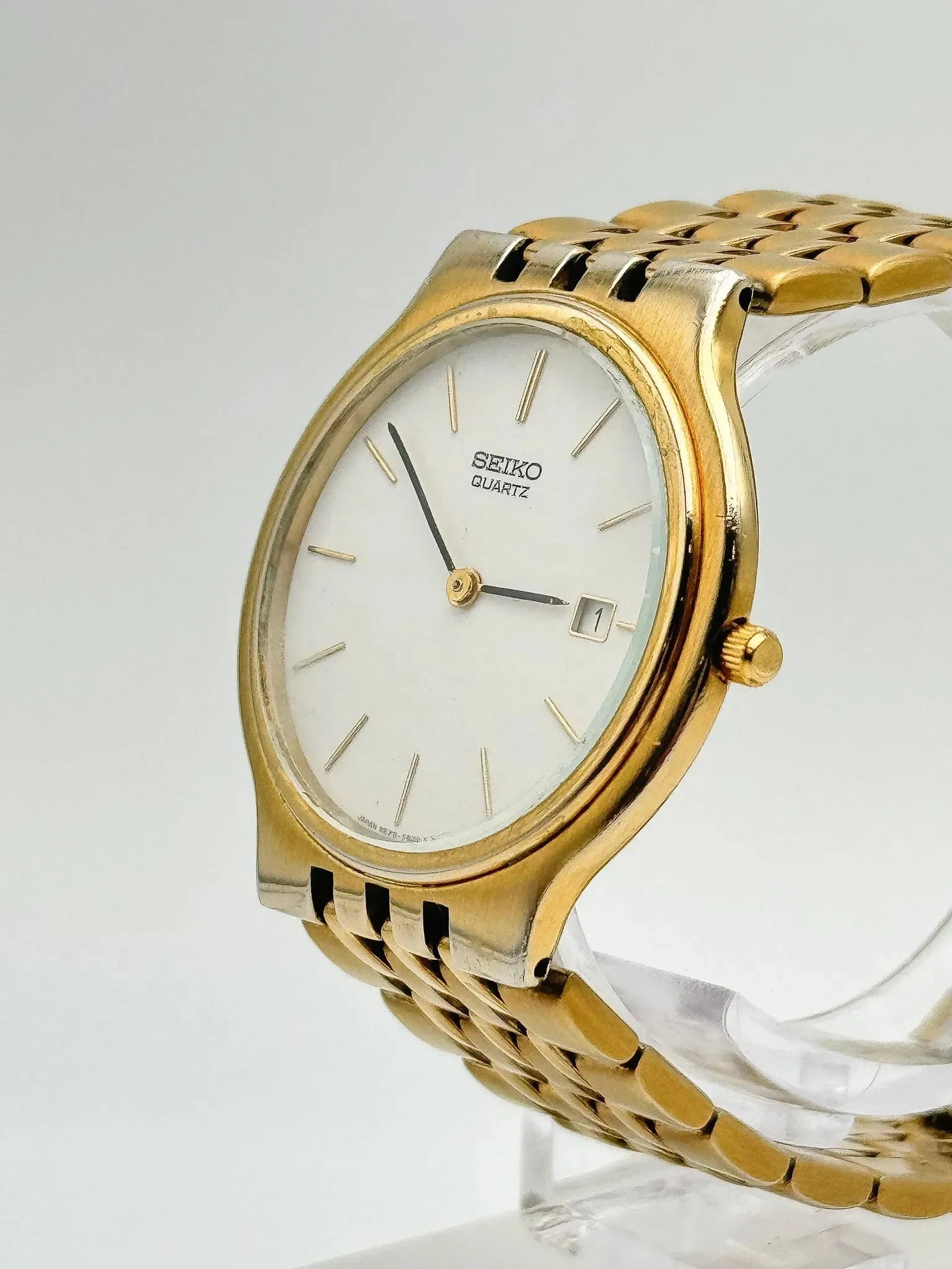 Seiko - Minimaliste Blanc Or Date - 1990s - Atelier Victor - Vintage Shop