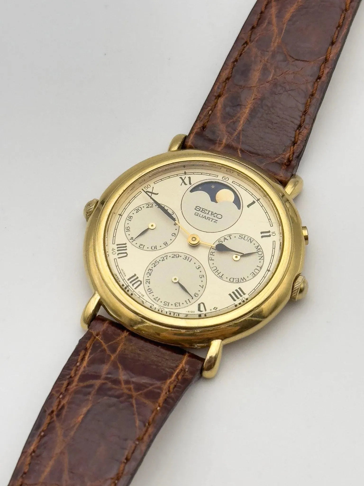 Seiko - Moonphase Triple Calendar Gold - 1988 - Atelier Victor - Vintage Shop