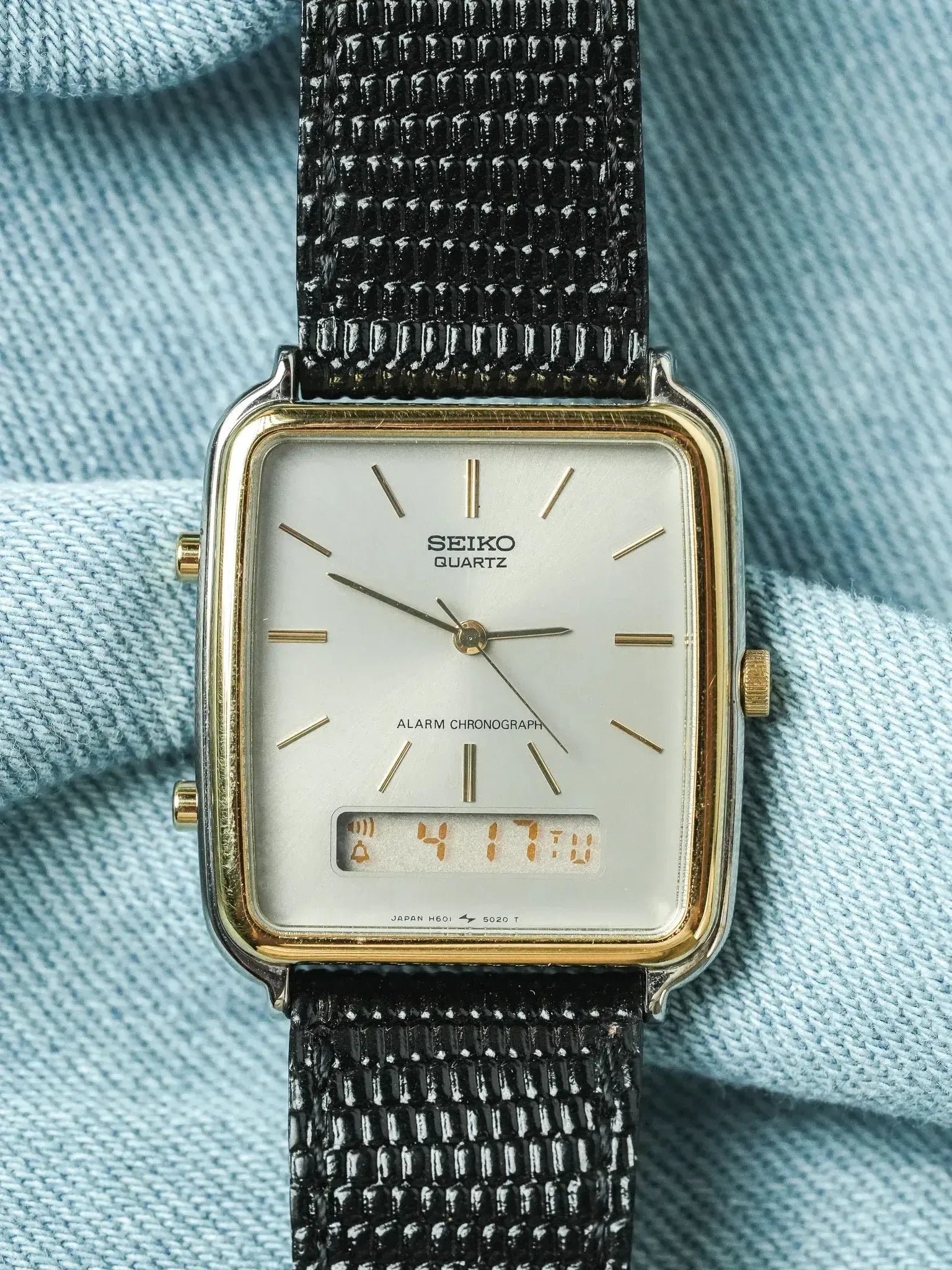 Seiko - Tank Alarm Chronograph Acier Or Digital - NOS - 1985 - Atelier Victor