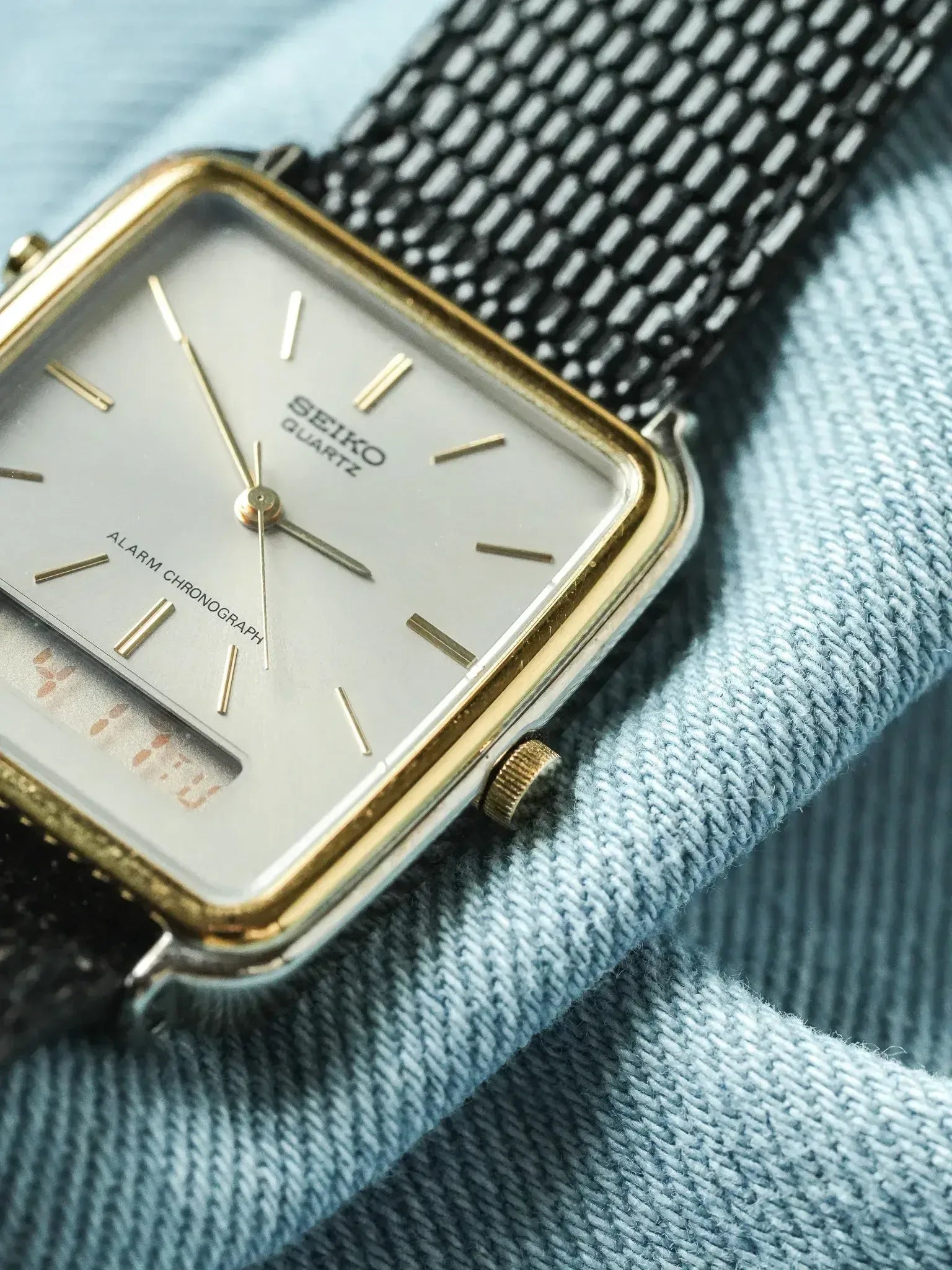 Seiko - Tank Alarm Chronograph Acier Or Digital - NOS - 1985 - Atelier Victor