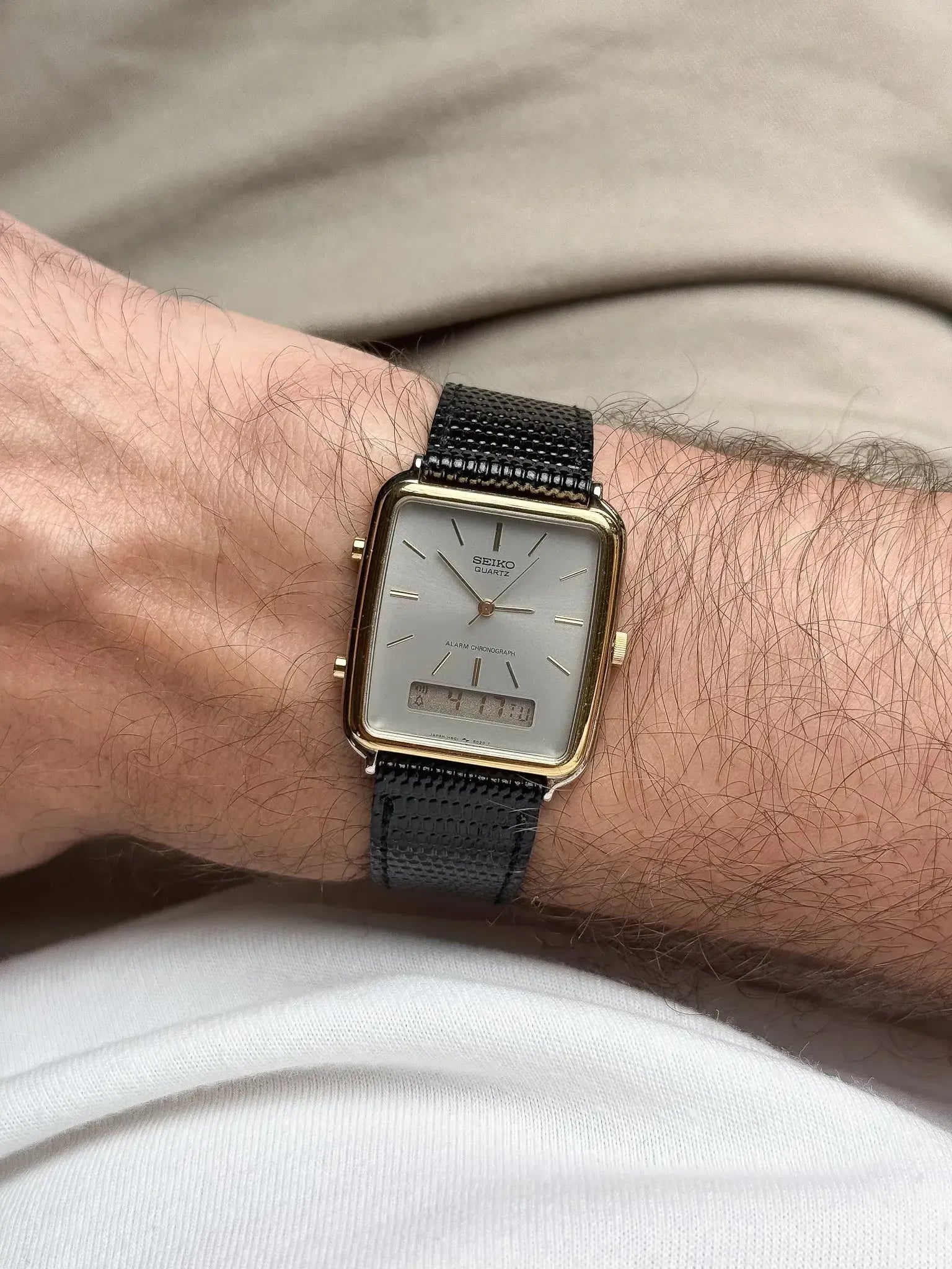 Seiko - Tank Alarm Chronograph Acier Or Digital - NOS - 1985 - Atelier Victor