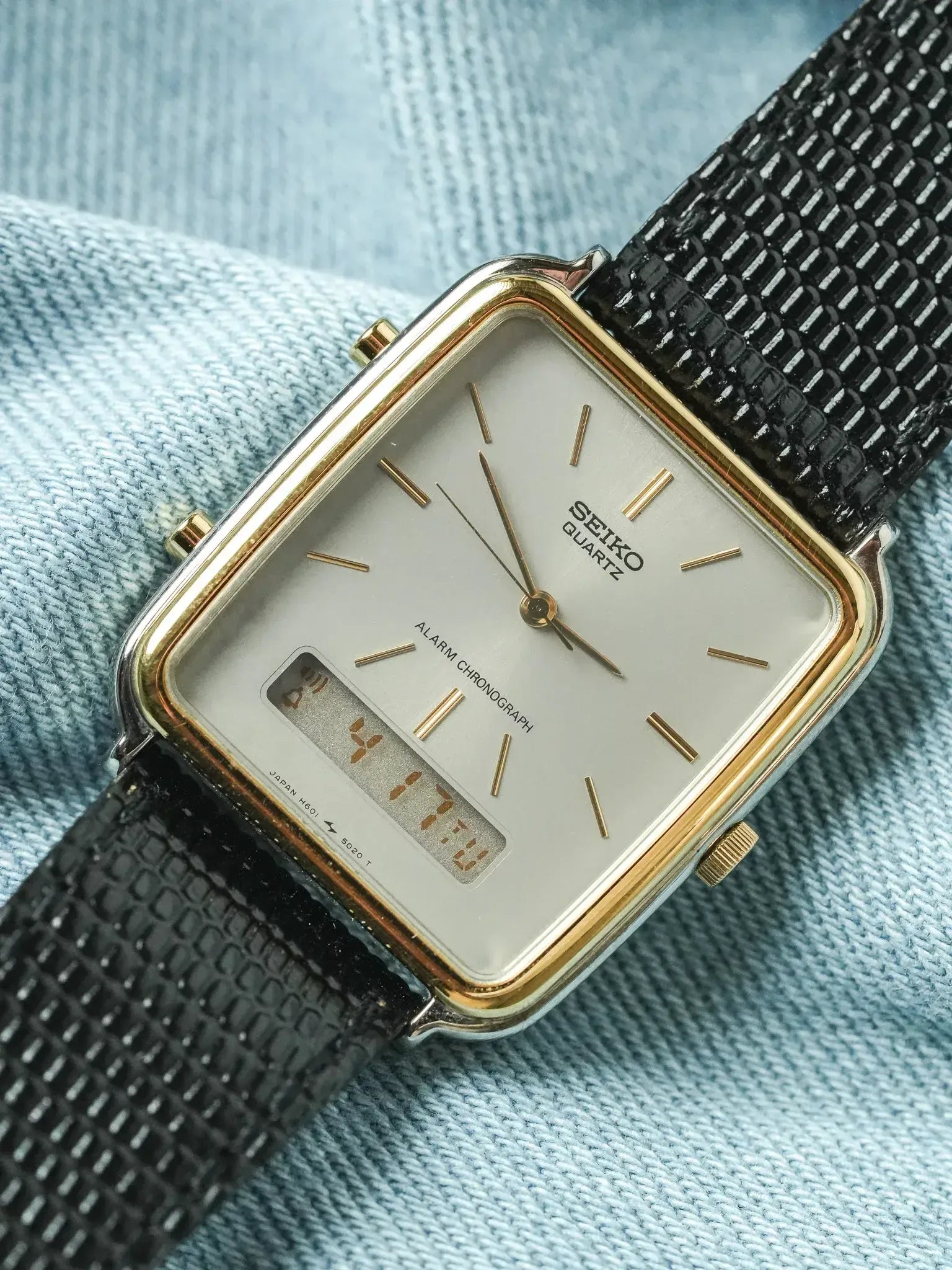 Seiko - Tank Alarm Chronograph Acier Or Digital - NOS - 1985 - Atelier Victor