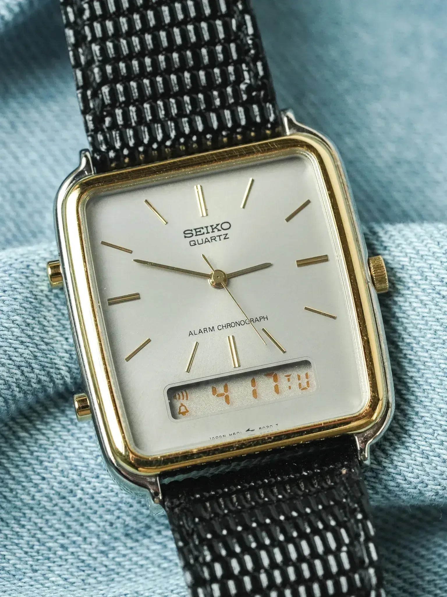 Seiko - Tank Alarm Chronograph Acier Or Digital - NOS - 1985 - Atelier Victor