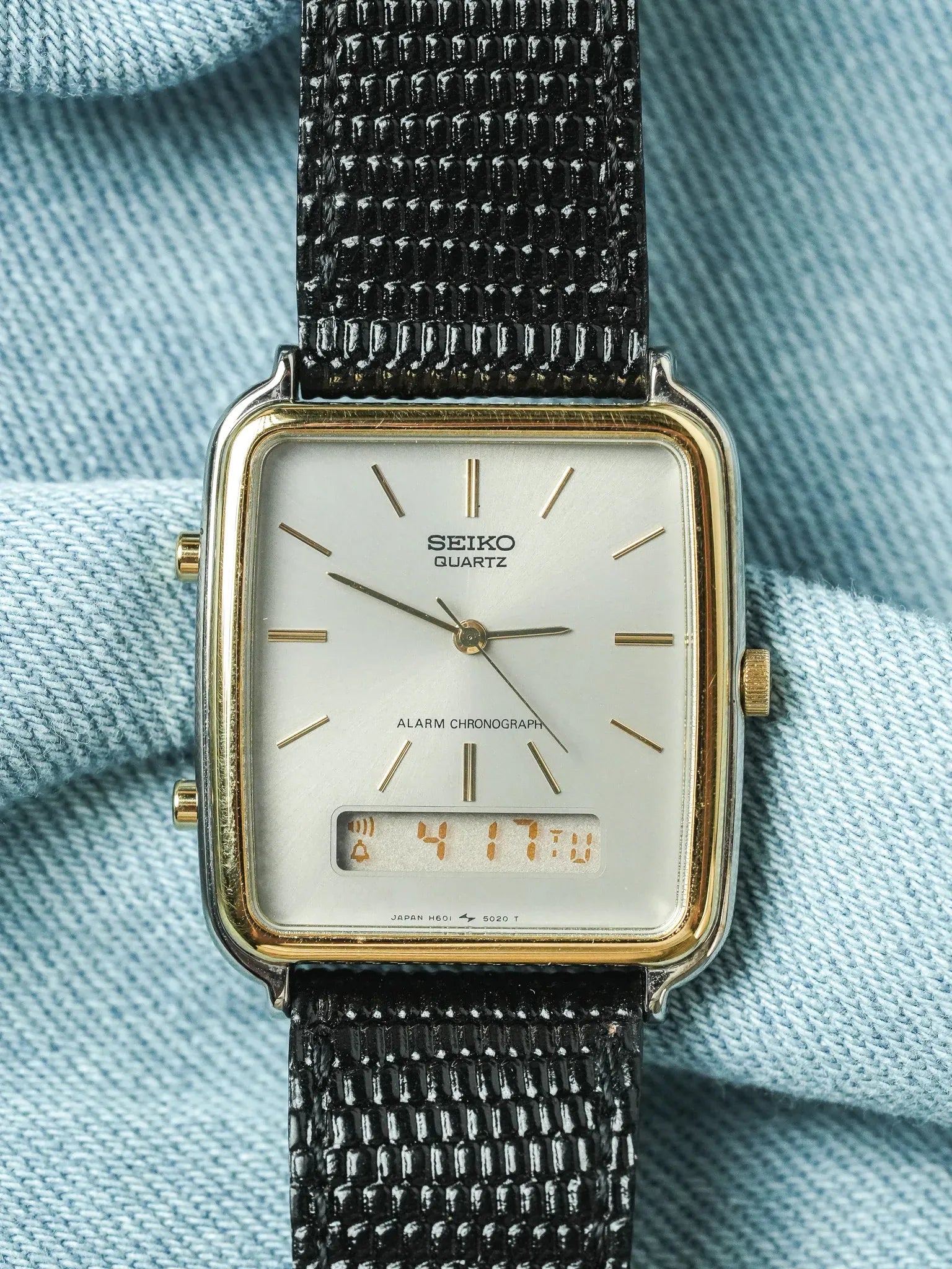 Seiko - Tank Alarm Chronograph Acier Or Digital - NOS - 1985 - Atelier Victor