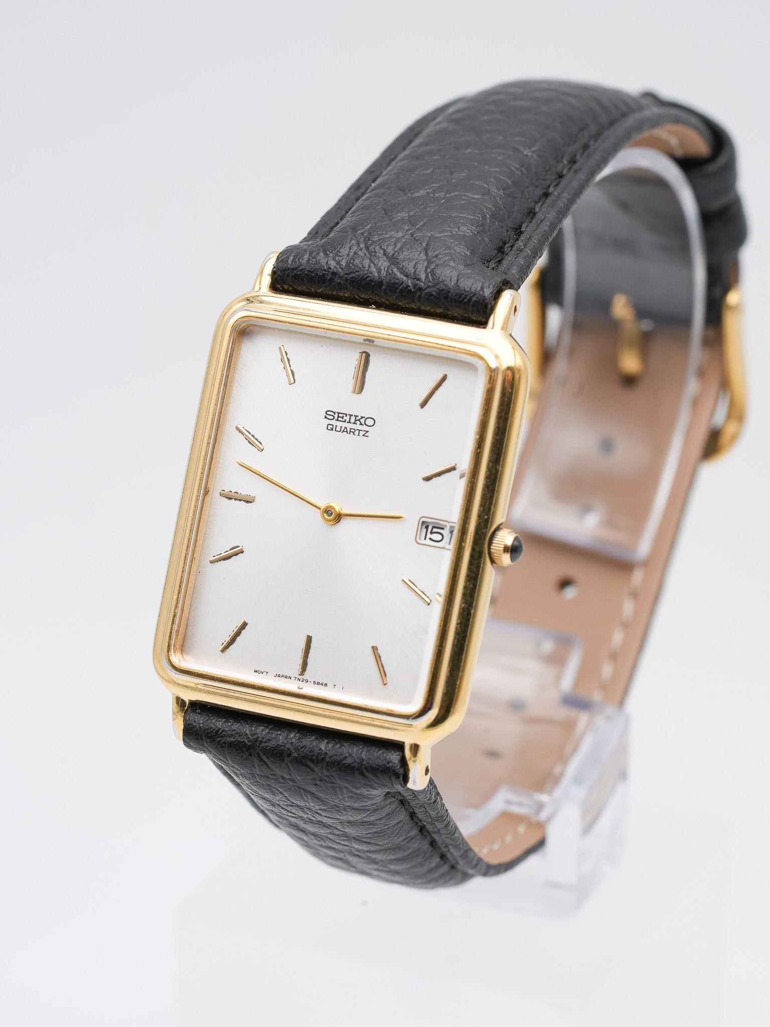 Seiko - Tank Allongée plaqué or date cabochon - 2002 - Atelier Victor - Vintage Shop
